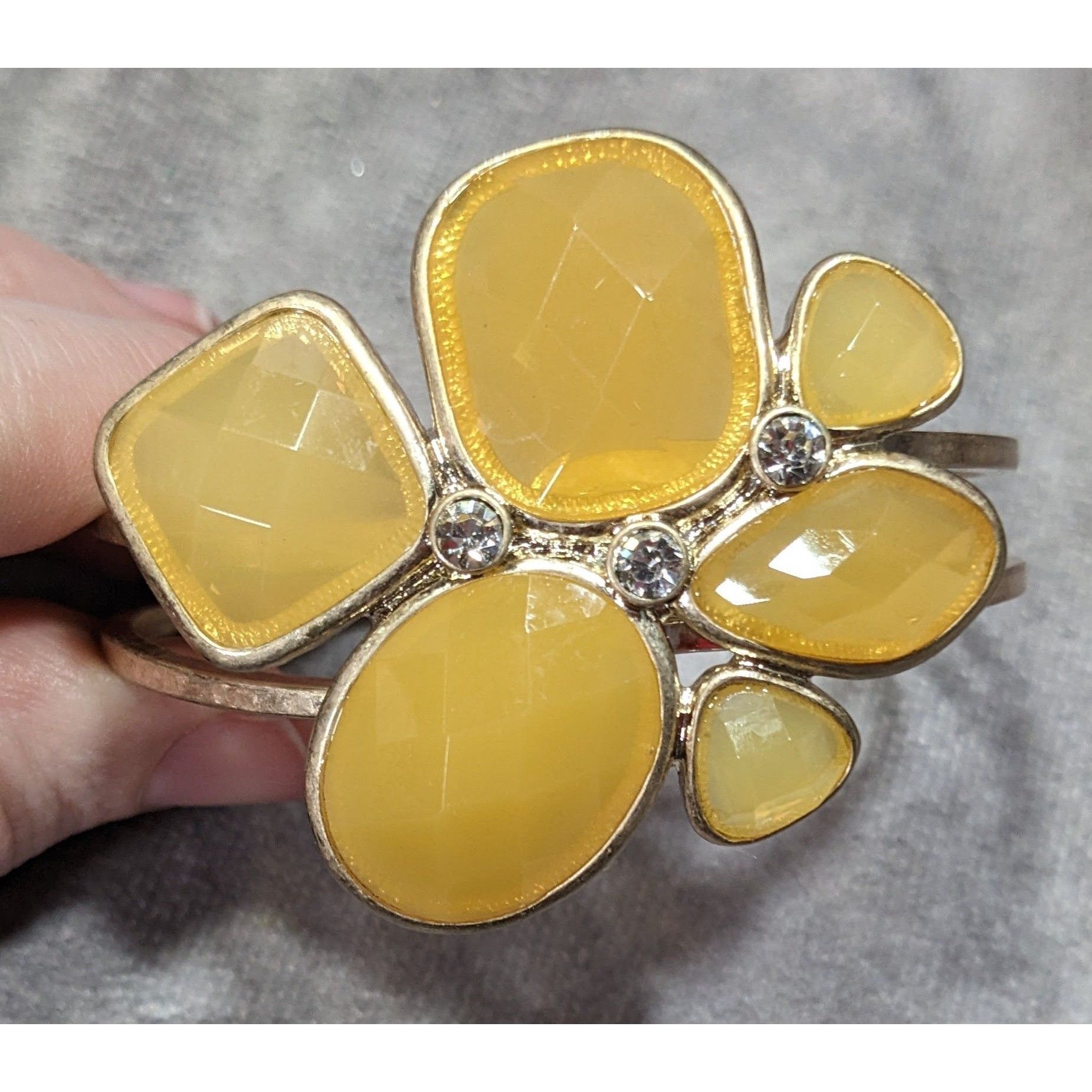 Other Chunky Retro Yellow Gemmed Gold-Tone Cuff Bracelet With Rhin Size ONE SIZE - 5 Thumbnail