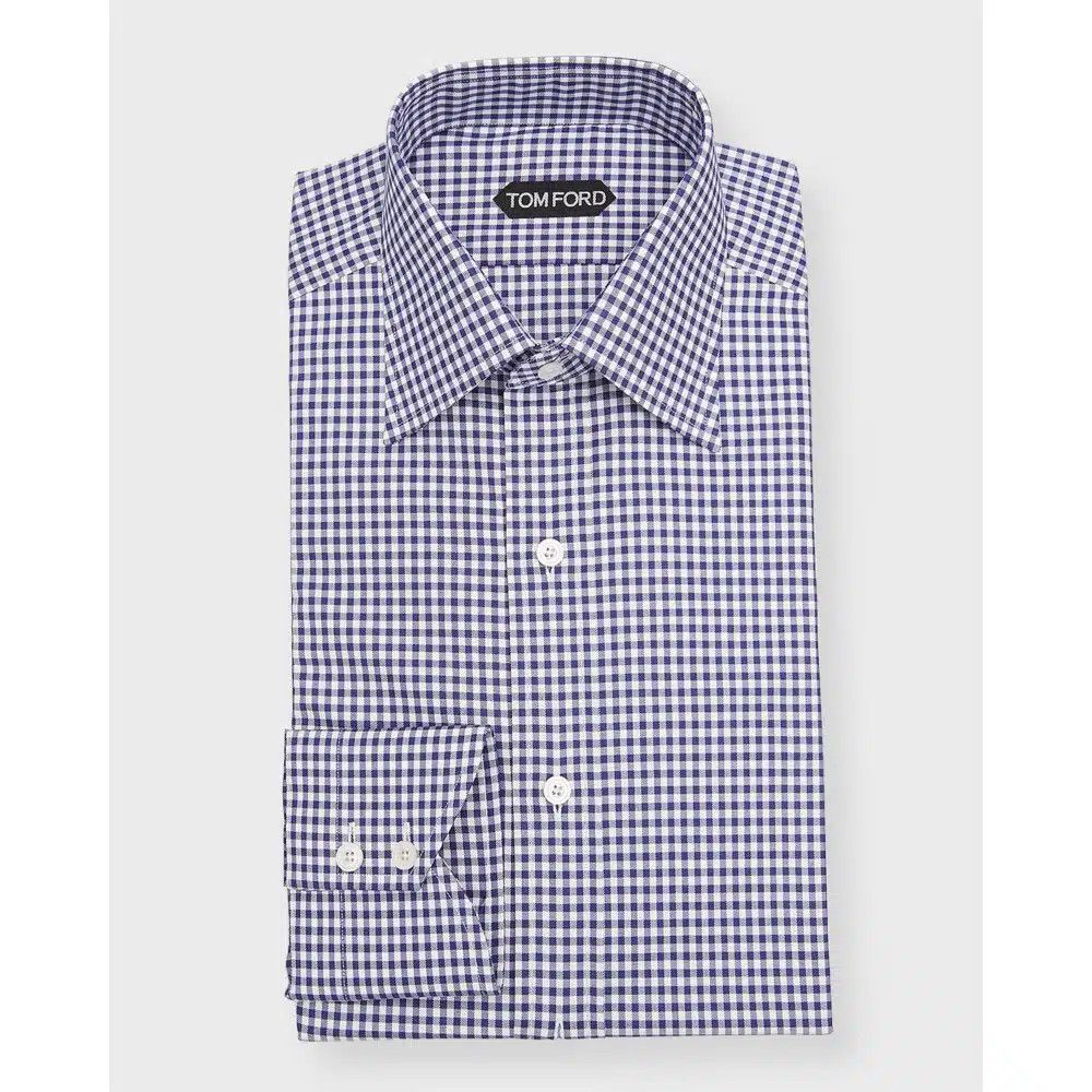 Tom Ford o1loc1c0125 HSBC01 Cotton Slim Fit Shirt in White Blue Size US S / EU 44-46 / 1 - 1 Thumbnail
