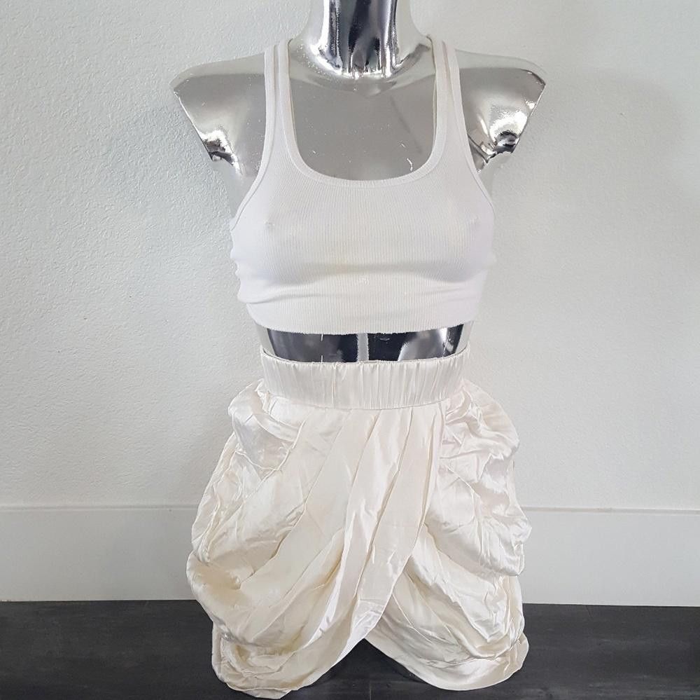 Designer White Cream Silk MAGASCHONI High Waisted Draped Midi Size 26" / US 2 / IT 38 - 1 Thumbnail
