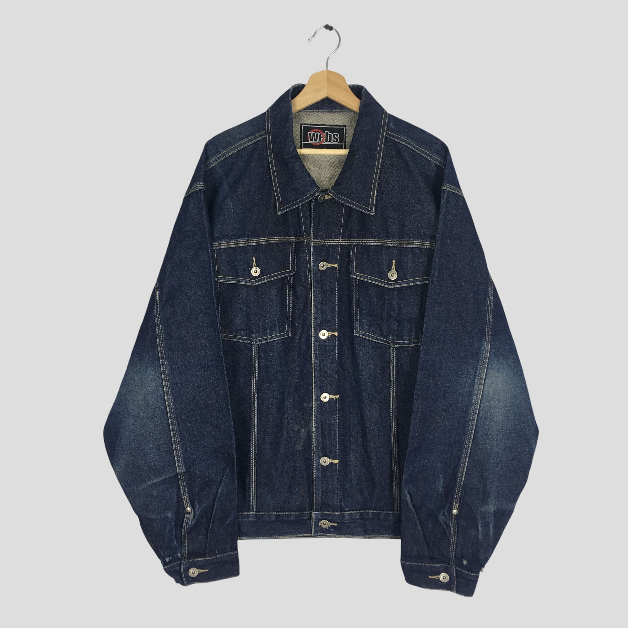 Vintage Vintage 90's Webs American Denim Jacket Workwear Frenchwork Size US XL / EU 56 / 4 - 1 Thumbnail
