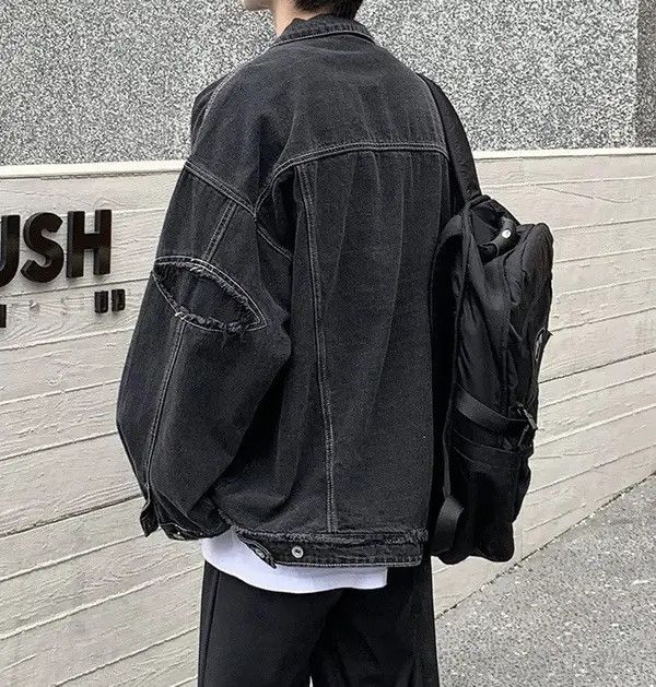 VIBE Retro Black Oversized Harajuku Denim Jacket Size US L / EU 52-54 / 3 - 5 Thumbnail
