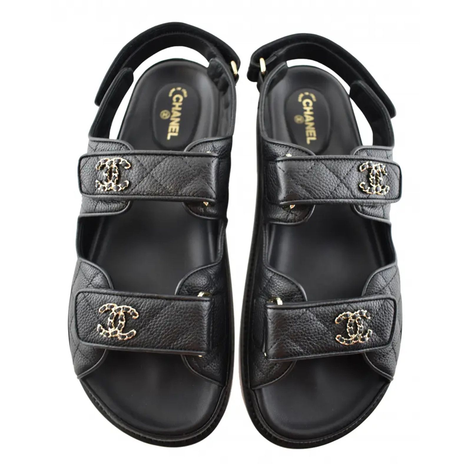 Chanel Chanel REV Black Caviar Gold CC Logo Mule Slide Strap Size US 9 / IT 39 - 1 Thumbnail