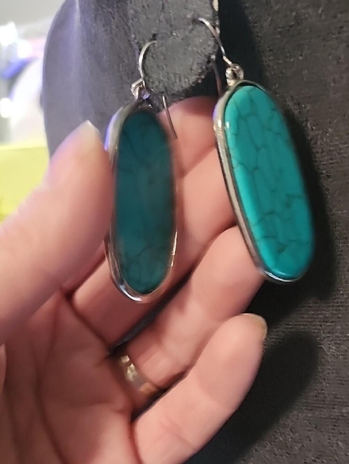 Other Turquoise Looking Oval Drop Stone Hook Earrings Size ONE SIZE - 3 Thumbnail