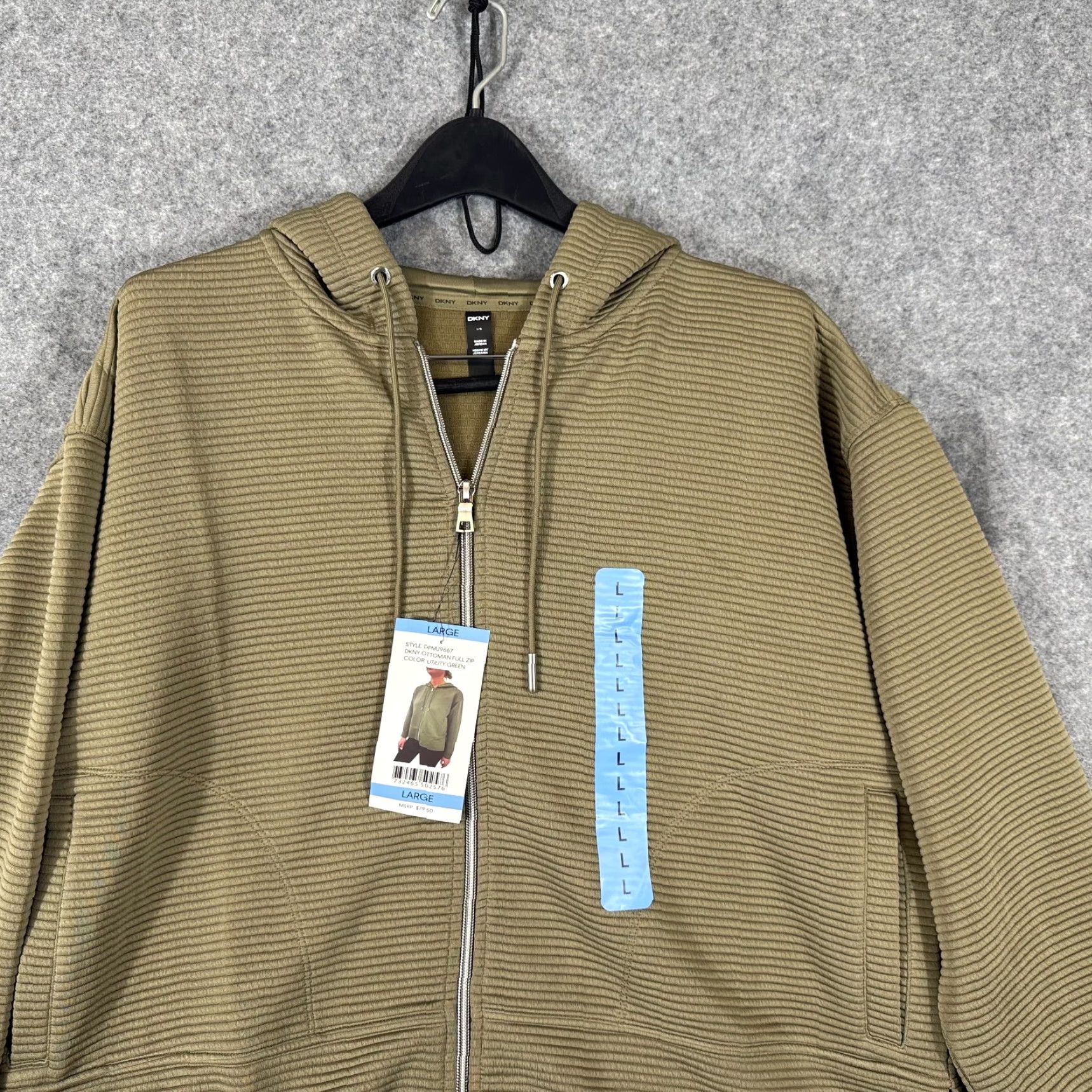 DKNY DKNY Hoodie Full Zip Womens L Utility Green NWT Ribbed Zipper Pockets Size L / US 10 / IT 46 - 2 Thumbnail