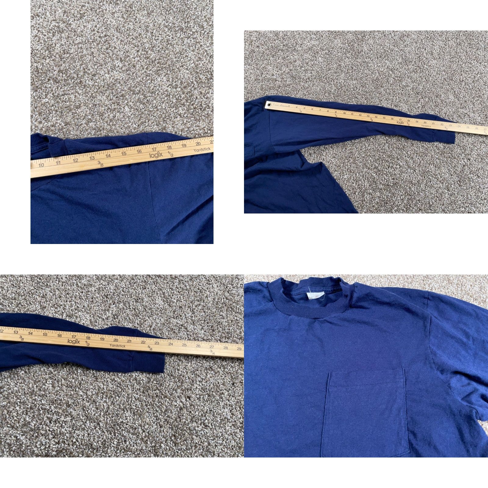 Fruit Of The Loom VINTAGE Fruit of the Loom Long Sleeve T-Shirt Dark Blue Adult Medium (XL Tag) Crew Neck 100% Cotton Retro 80s Mens Size US M / EU 48-50 / 2 - 8 Thumbnail