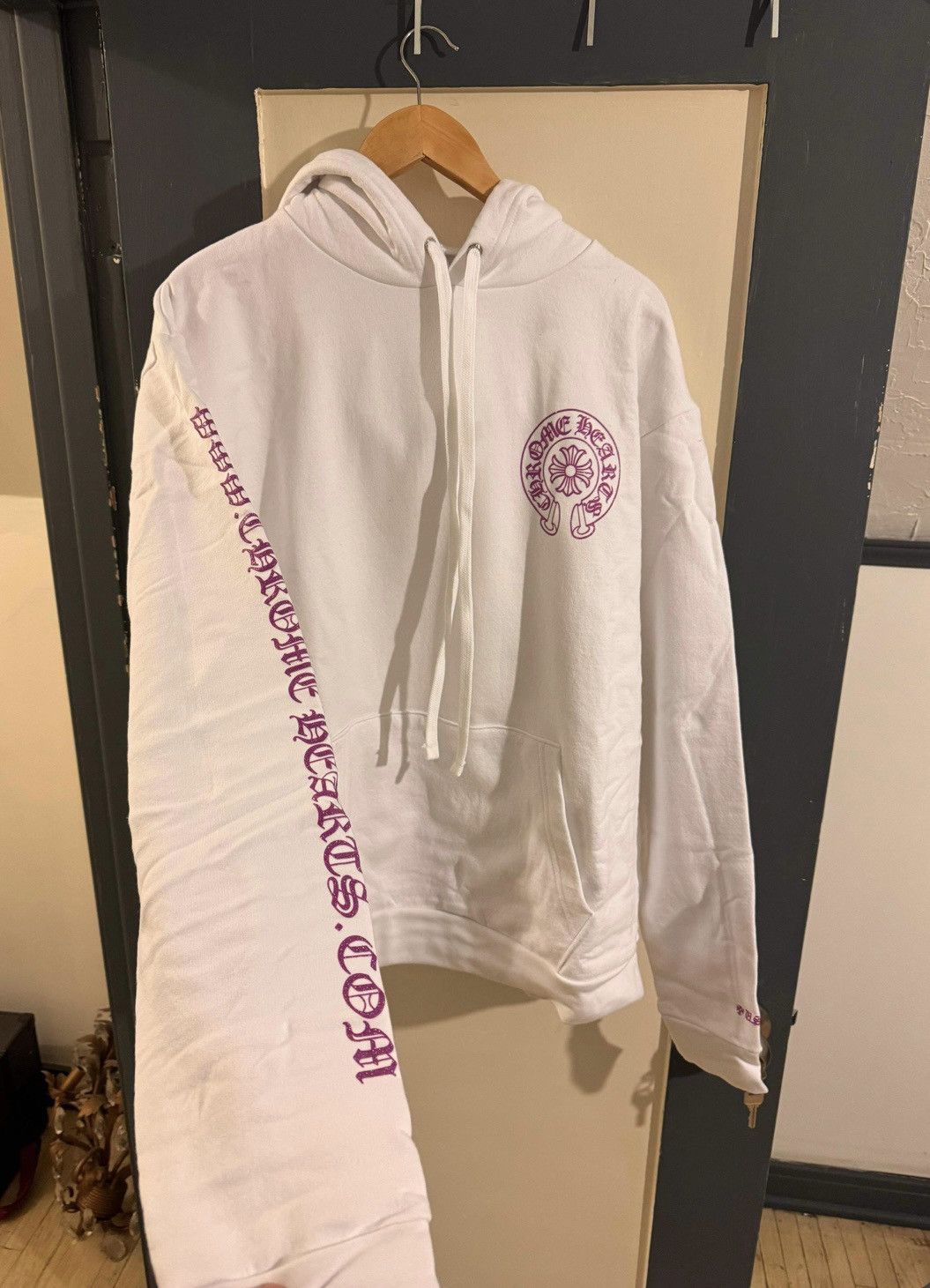 image of Chrome Hearts Purple Glitter Hoodie in White, Men's (Size XL)