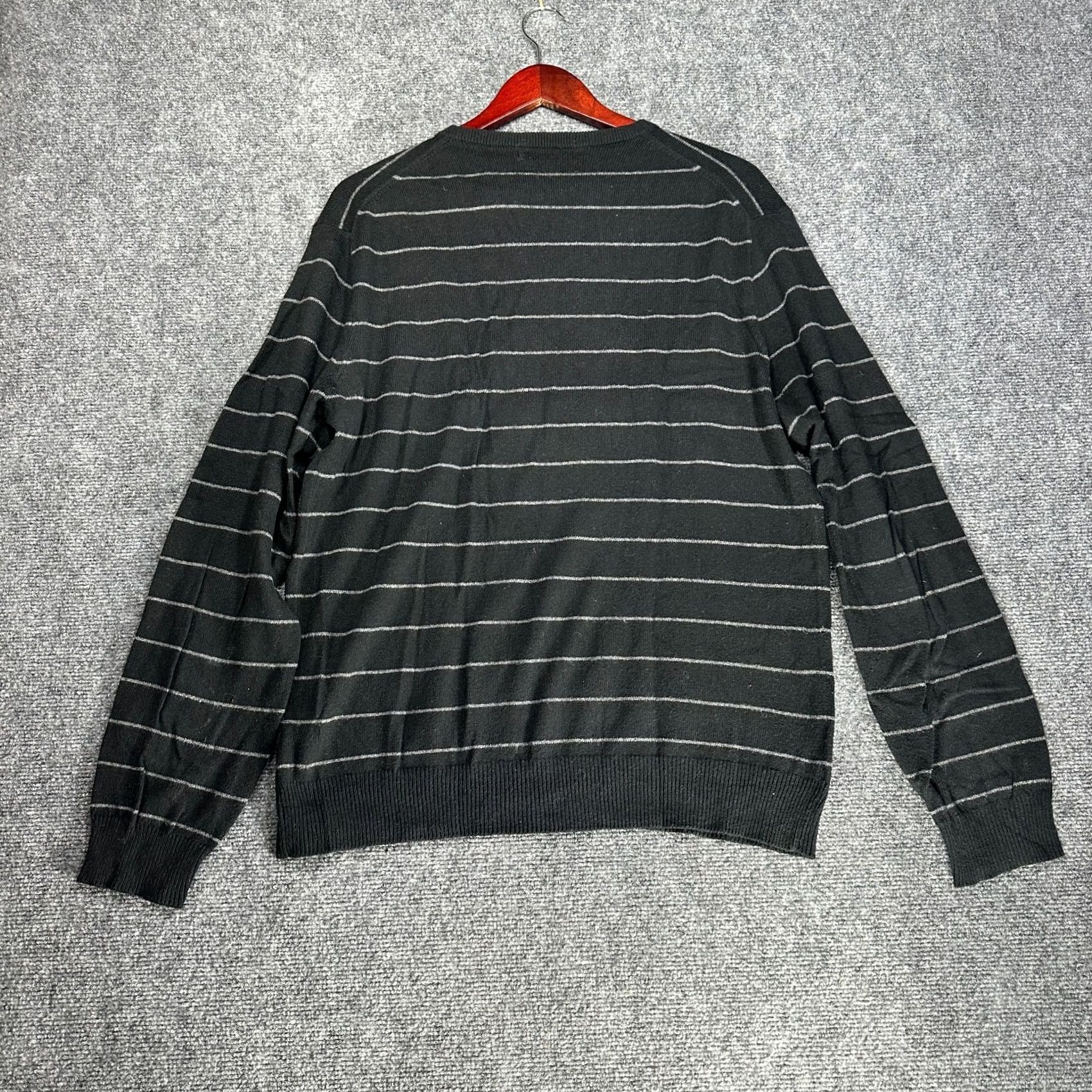 J.Crew J.CREW Sweater Mens L Black Gray Stripe V Neck Long Sleeve Cotton Cashmere Ribbed Cuffs Pullover Knitted Knit Cardigan? Size US L / EU 52-54 / 3 - 6 Thumbnail