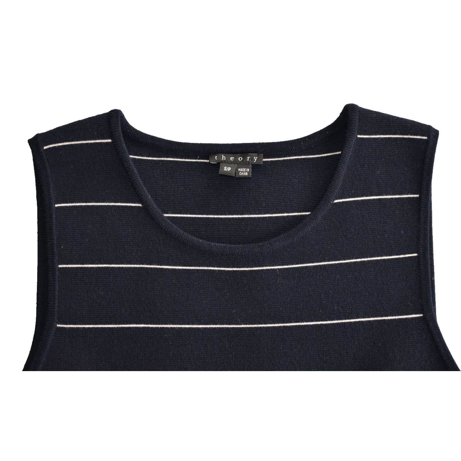Theory THEORY Navy Blu Wool Blend Striped Sleeveless Sheath Dress S Size S / US 4 / IT 40 - 4 Thumbnail