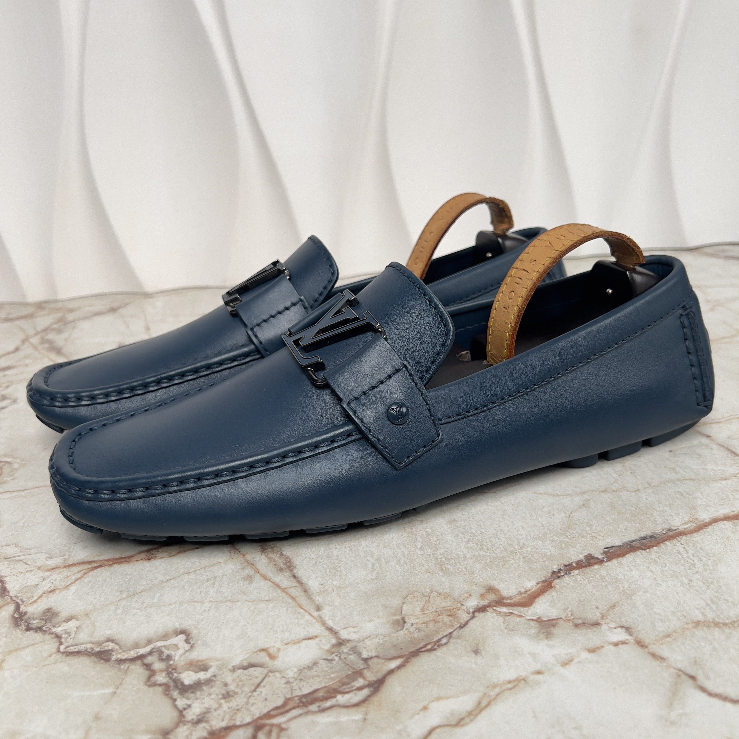 Louis Vuitton Monte Carlo Logo Driving Moccasin Leather Shoes in Blue, Men's (Size 10)