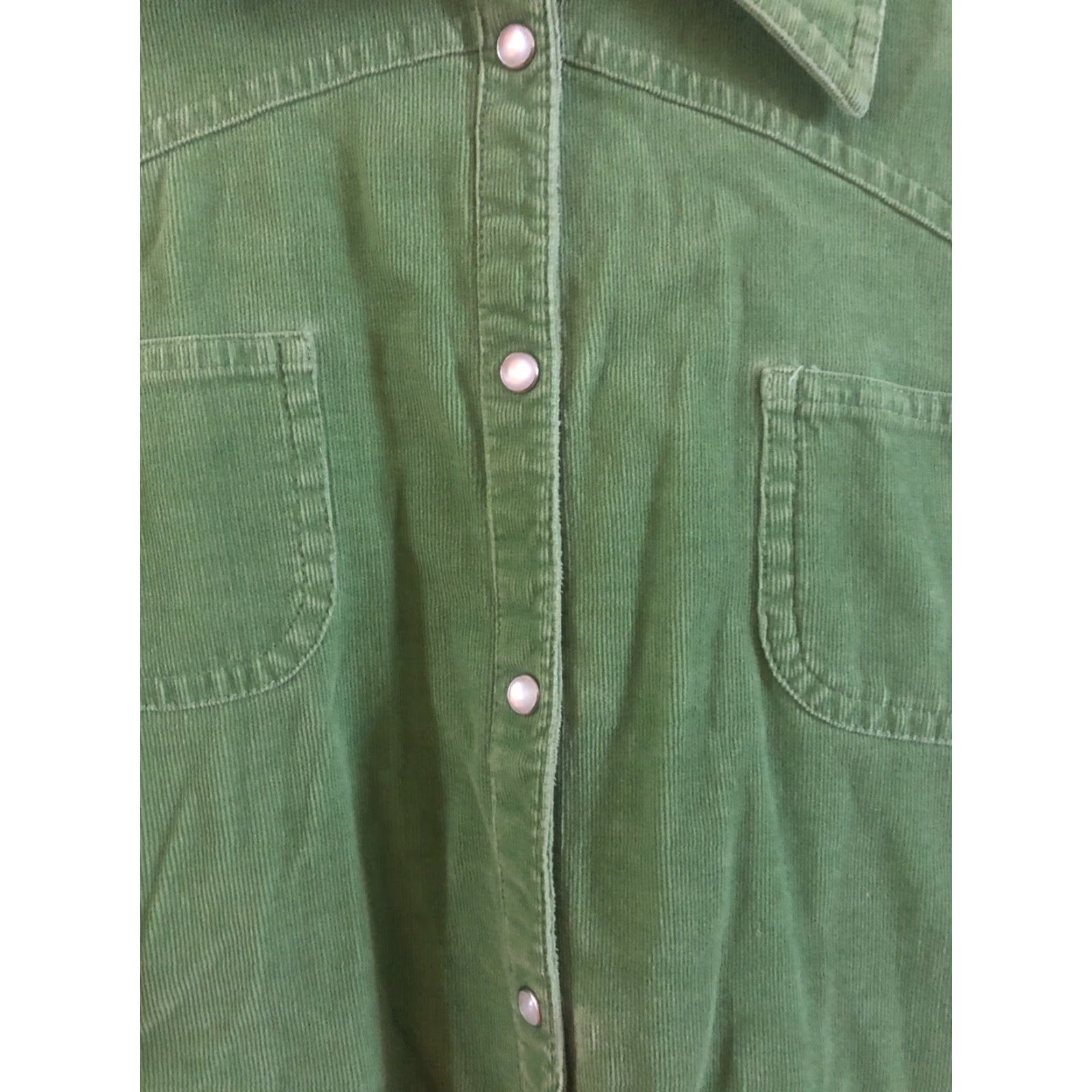 Vintage AriZona Jean Co Green Corduroy Pearl Snap Button Up Long Sleeve XL Women Shirt Slim Pure Cotton Blend Plaid Casual All Seasons Size XL / US 12-14 / IT 48-50 - 3 Thumbnail