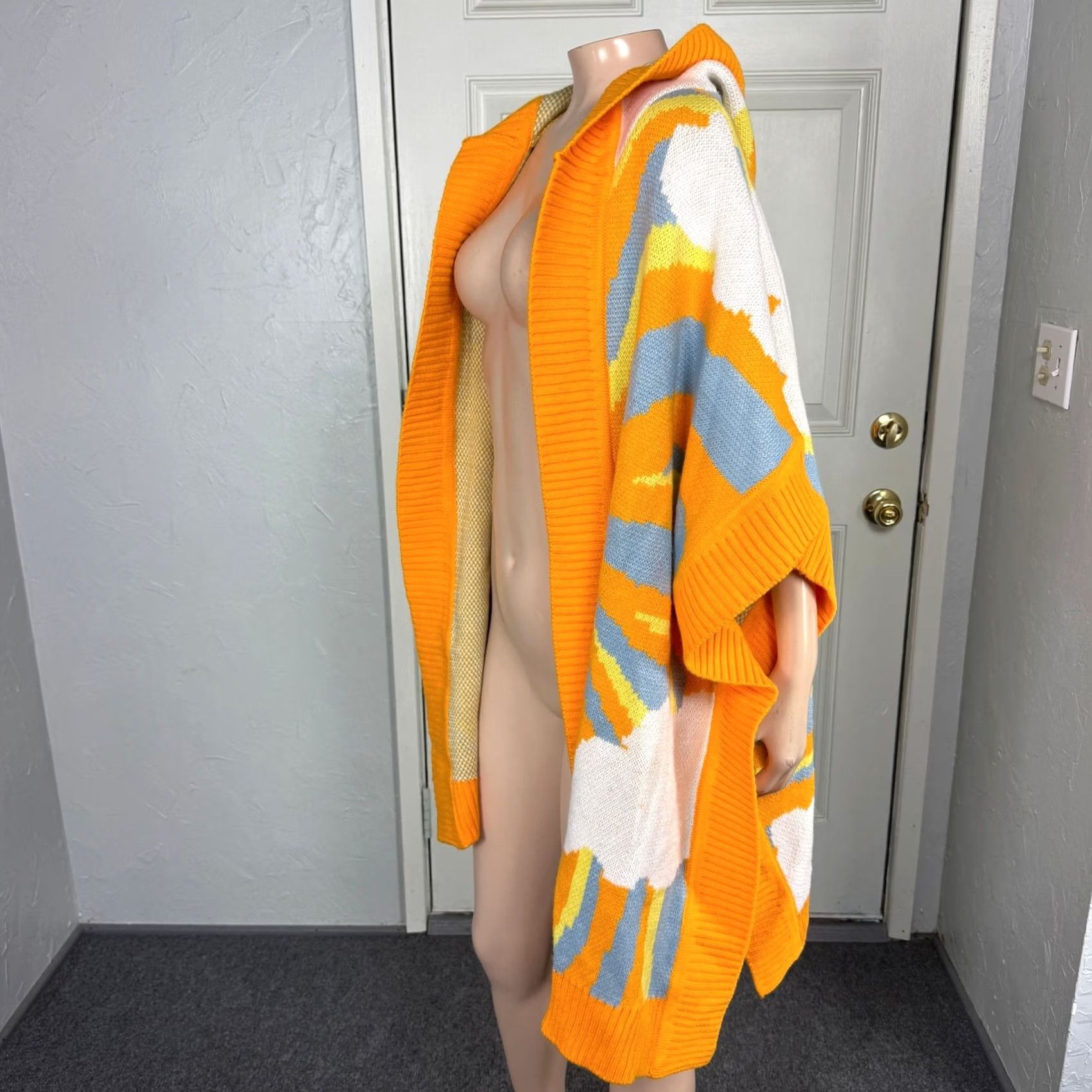Urban Outfitters VINTAGE? No. Urban Outfitters Cali Sunrise Poncho Women's Sweater One Size Hooded Acrylic WW10 Size ONE SIZE - 2 Thumbnail