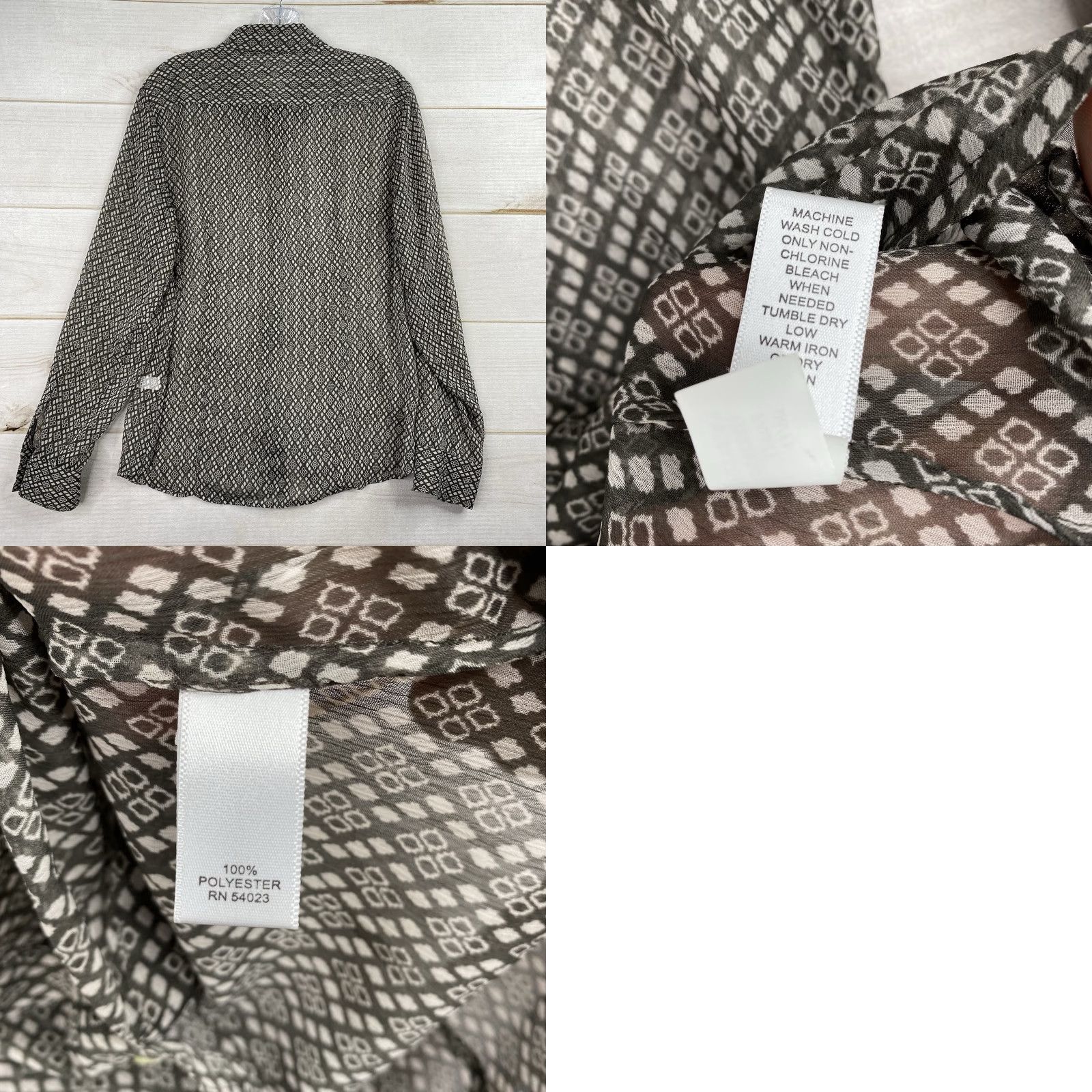 Banana Republic Banana Republic Top Womens 12 Brown Geometric Print Semi Sheer Long Sleeve Retro Size XL / US 12-14 / IT 48-50 - 8 Thumbnail