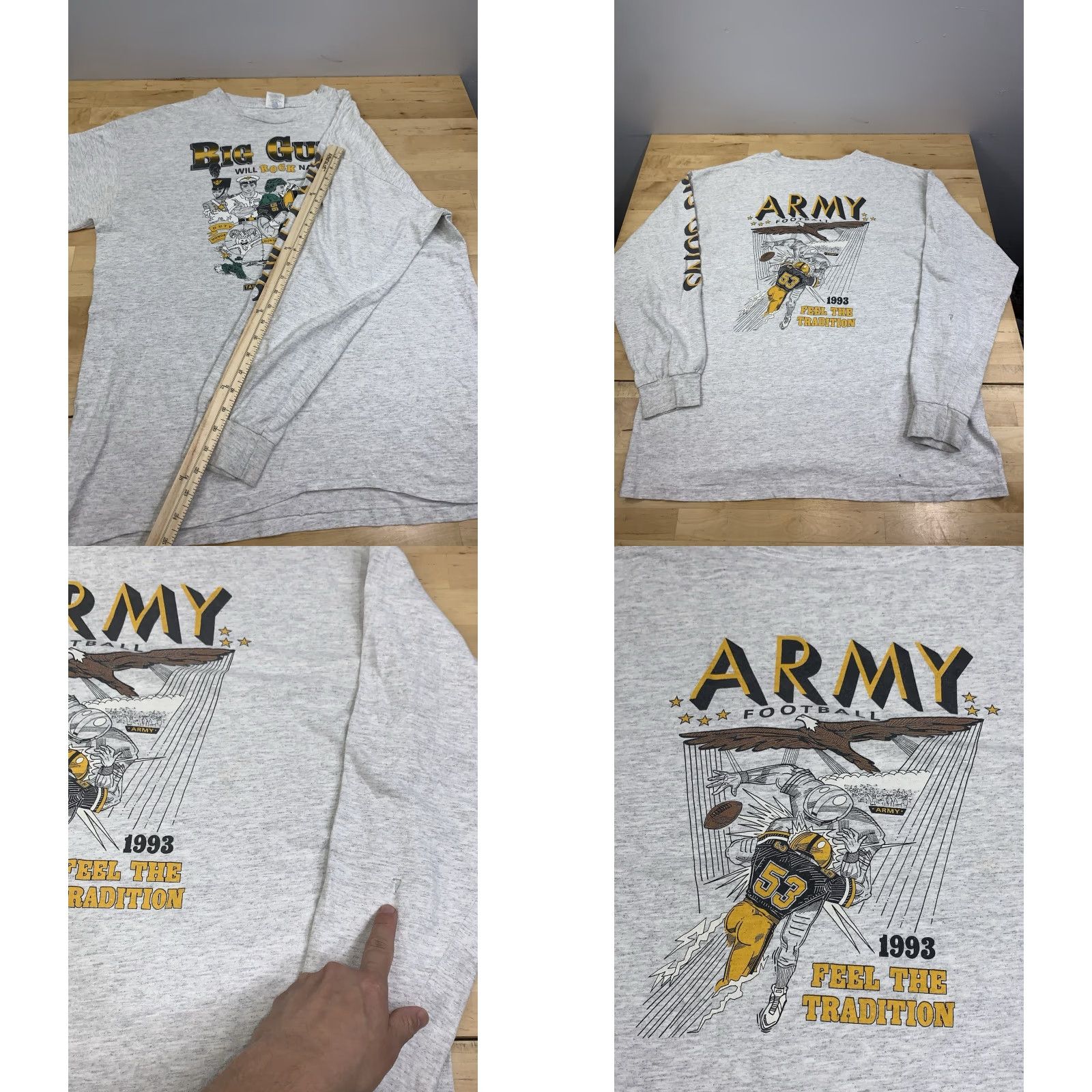 Vintage VINTAGE Belton US Army Football Shirt Mens XL 90s Gray Double-Sided Crew Neck Long Sleeve Graphic Print Size US XL / EU 56 / 4 - 8 Thumbnail