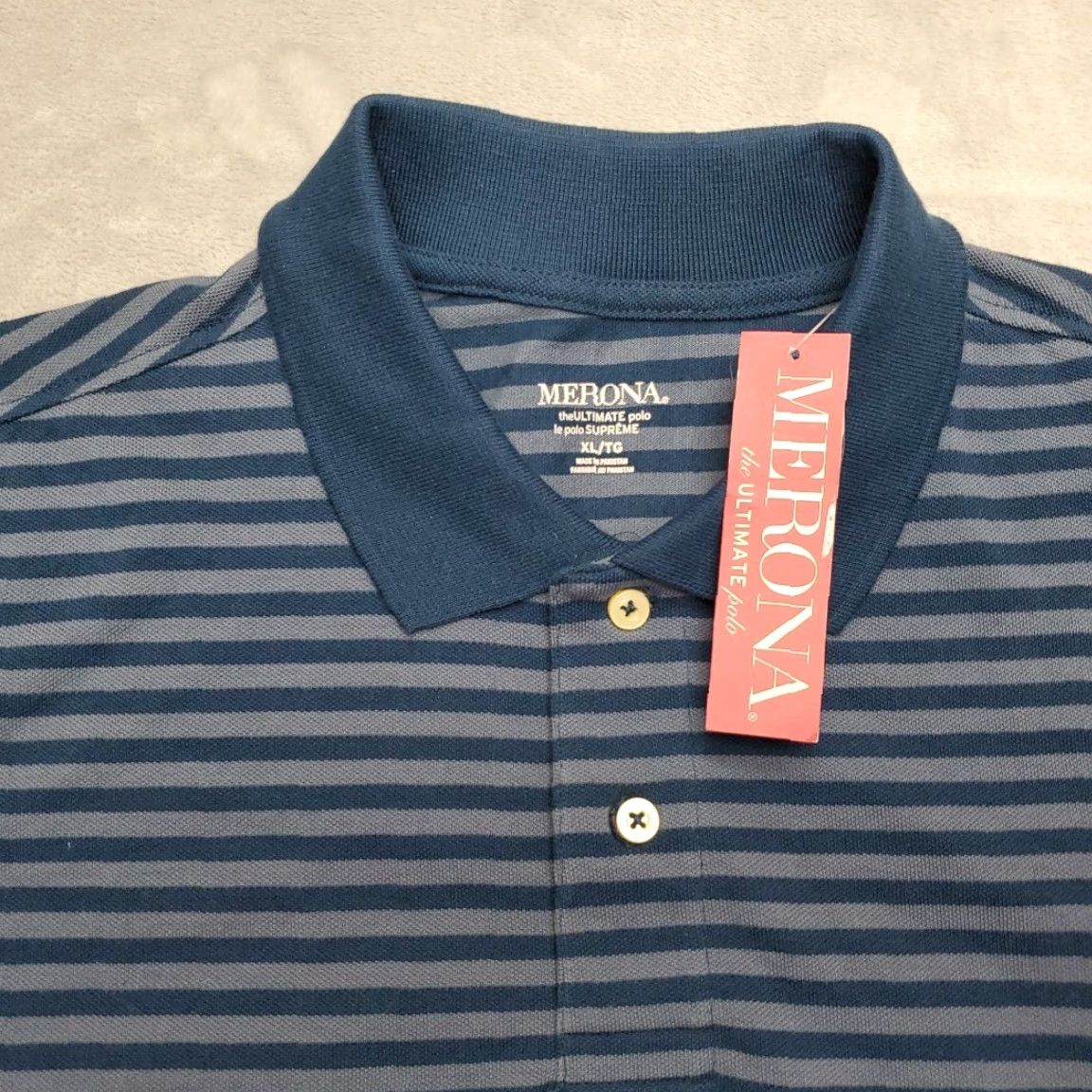 Merona Merona Shirt Men XL Blue Striped Polo Short Sleeve 100% Cotton Classic Casual Golf Walking Mens Size US XL / EU 56 / 4 - 2 Thumbnail