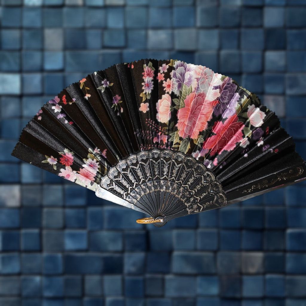 Vintage Vintage Hand Fan with Flowers, Small Black Fan 16 Inch, Decorative Hand Fan for Adults Size ONE SIZE - 1 Thumbnail