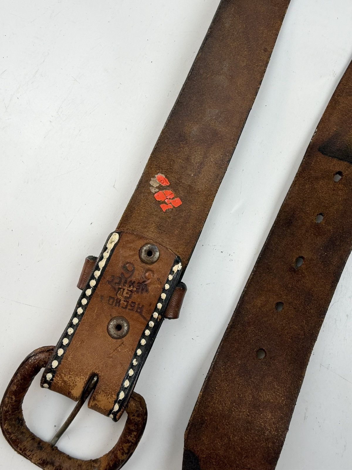 Japanese Brand vintage style distressed painted leather belt tc51 Size 38 - 9 Thumbnail