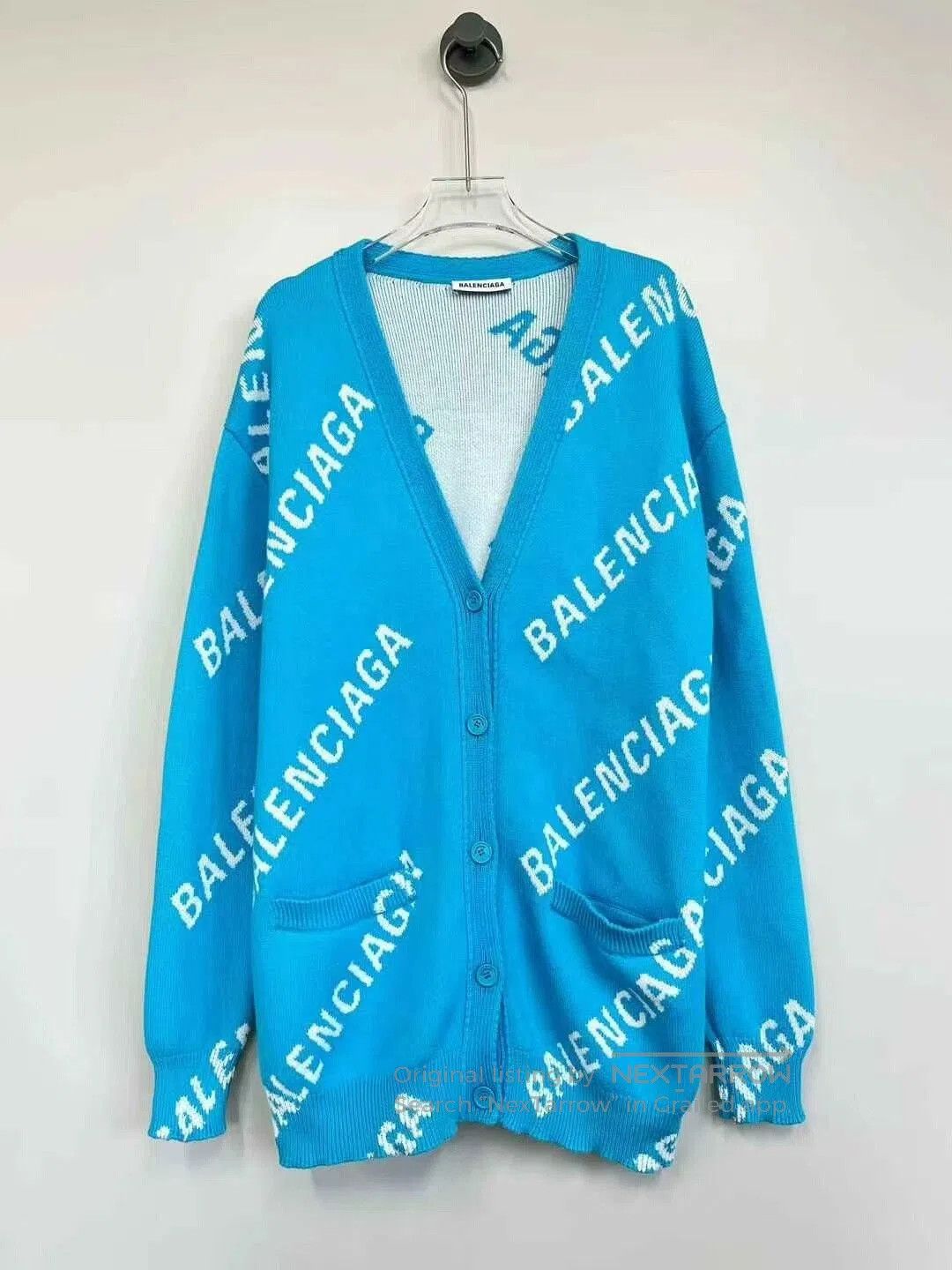 Balenciaga Balenciaga Blue Logo Knit Cardigan Coat. Size US XS / EU 42 / 0 - 1 Thumbnail