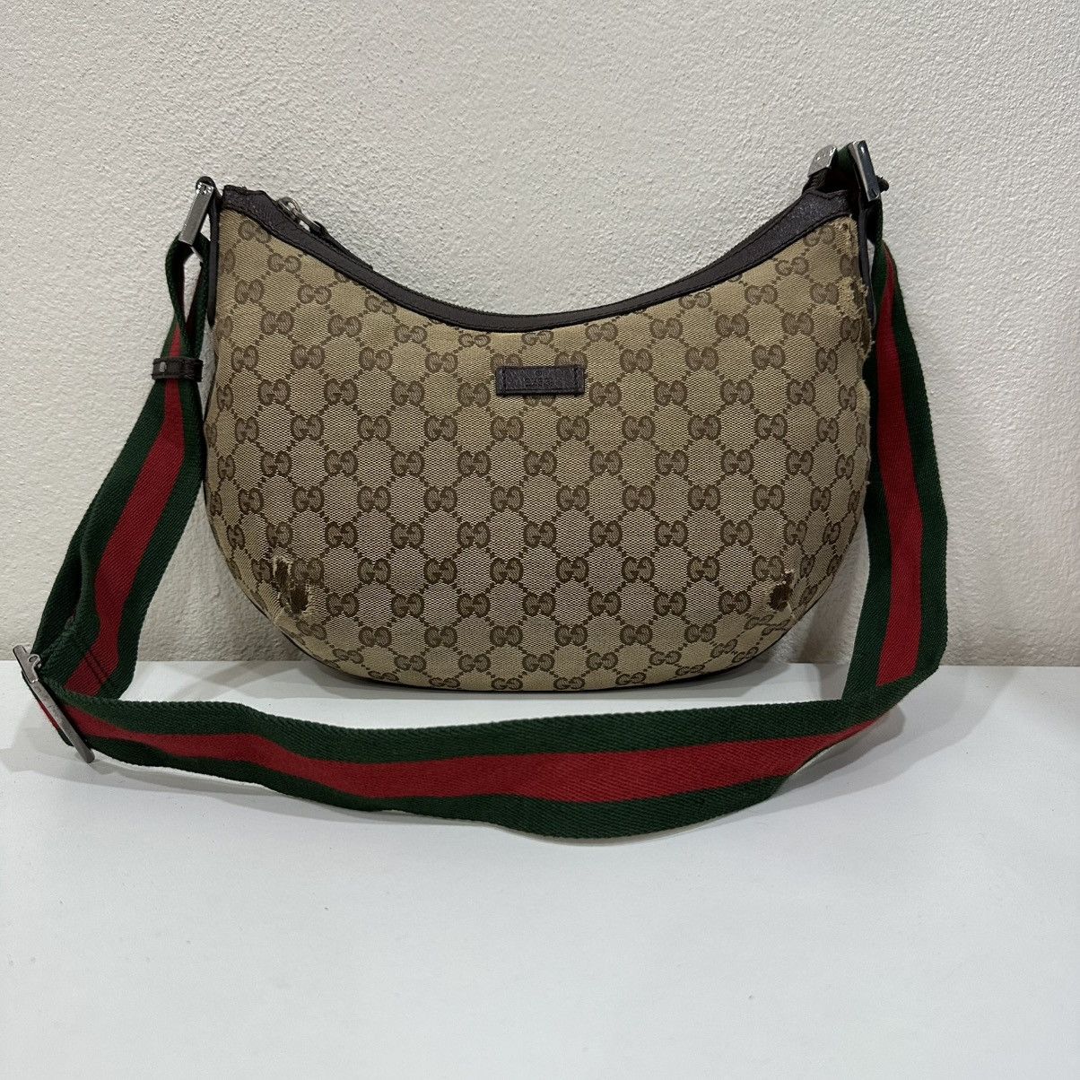 Gucci GUCCI GG MONOGRAM CANVAS WEB HALF MOON CROSSBODY BAG 16 Size ONE SIZE - 2 Thumbnail