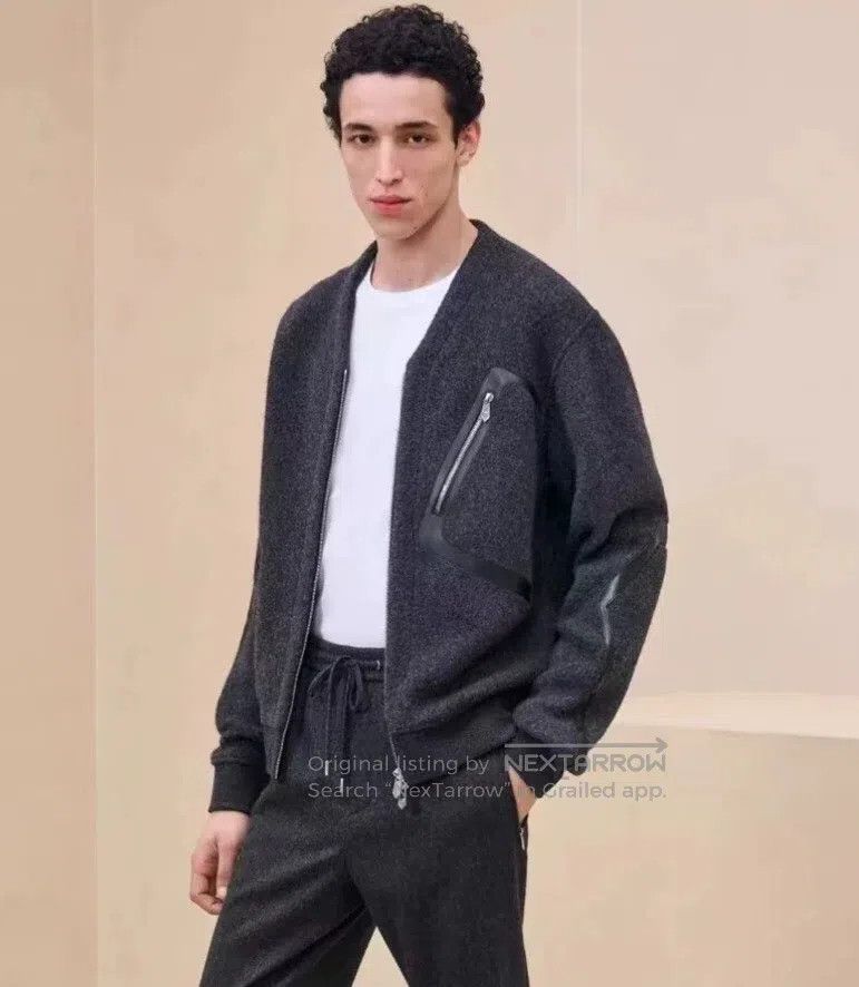 Hermes Hermes Black Leather Trim Sheep Wool V-Neck Zip-Up Long Sl Size US XL / EU 56 / 4 - 8 Thumbnail