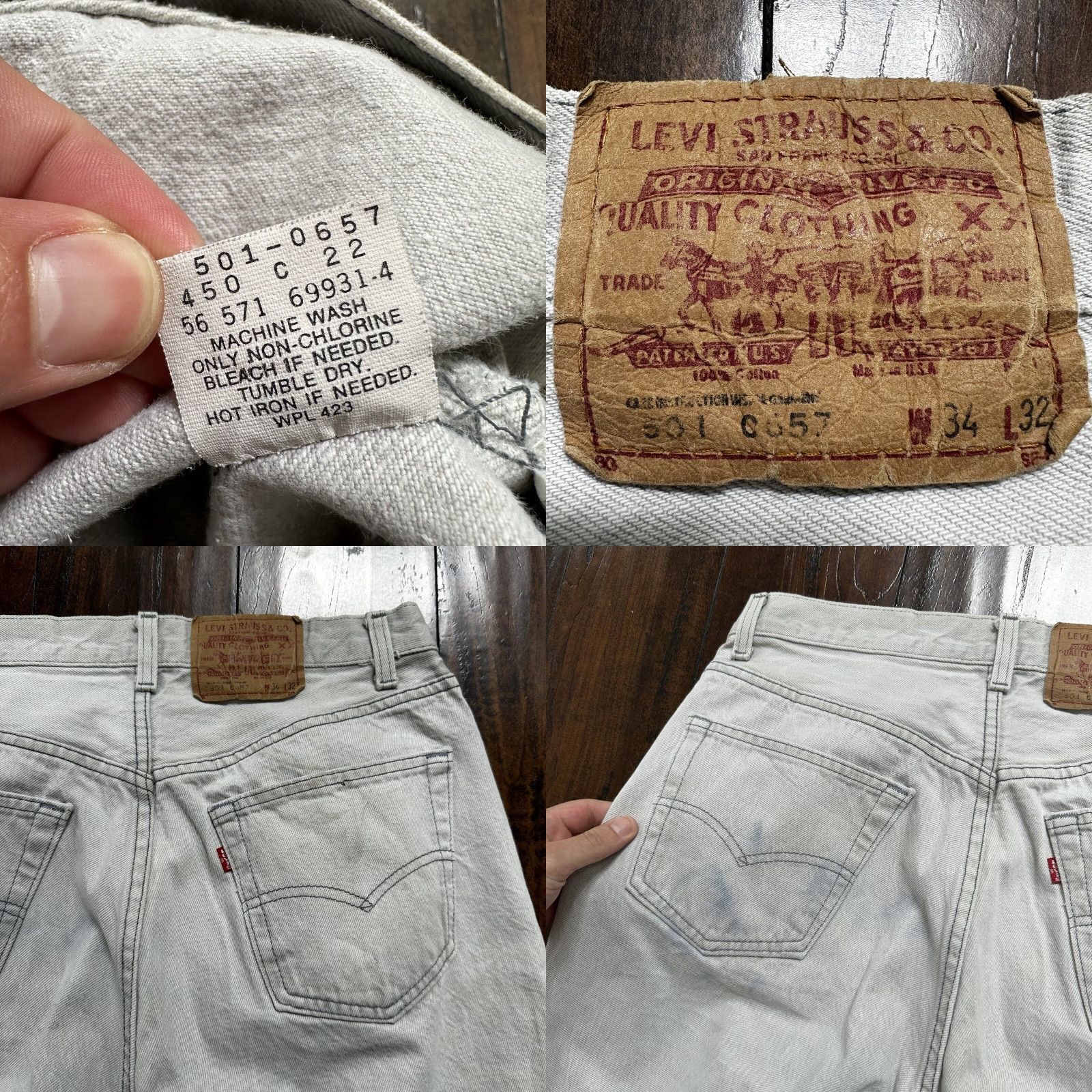 Levi's VINTAGE Levi's 501 Jeans Men 34x32 Grey Wash Button Fly 90s Straight Cotton Denim USA Tag XX Act 31x31 Classic Fit Size US 34 / EU 50 - 9 Thumbnail