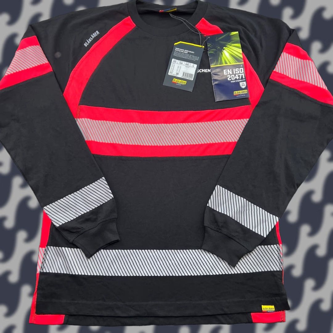 Vintage Blaklader Shirt Mens M Hi-Vis Long Sleeved EN ISO 20471 Class 1 Work Black Red Size US M / EU 48-50 / 2 - 1 Thumbnail