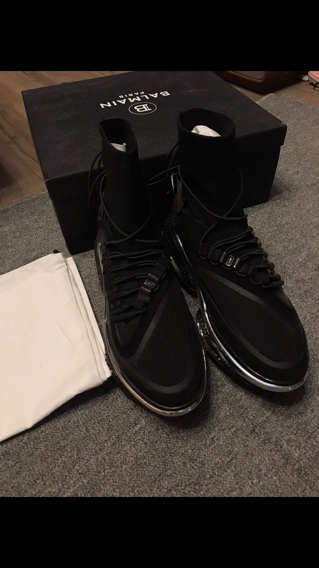 Balmain BALMAIN high-top sneakers 43 black silver thick Size US 10 / EU 43 - 1 Thumbnail