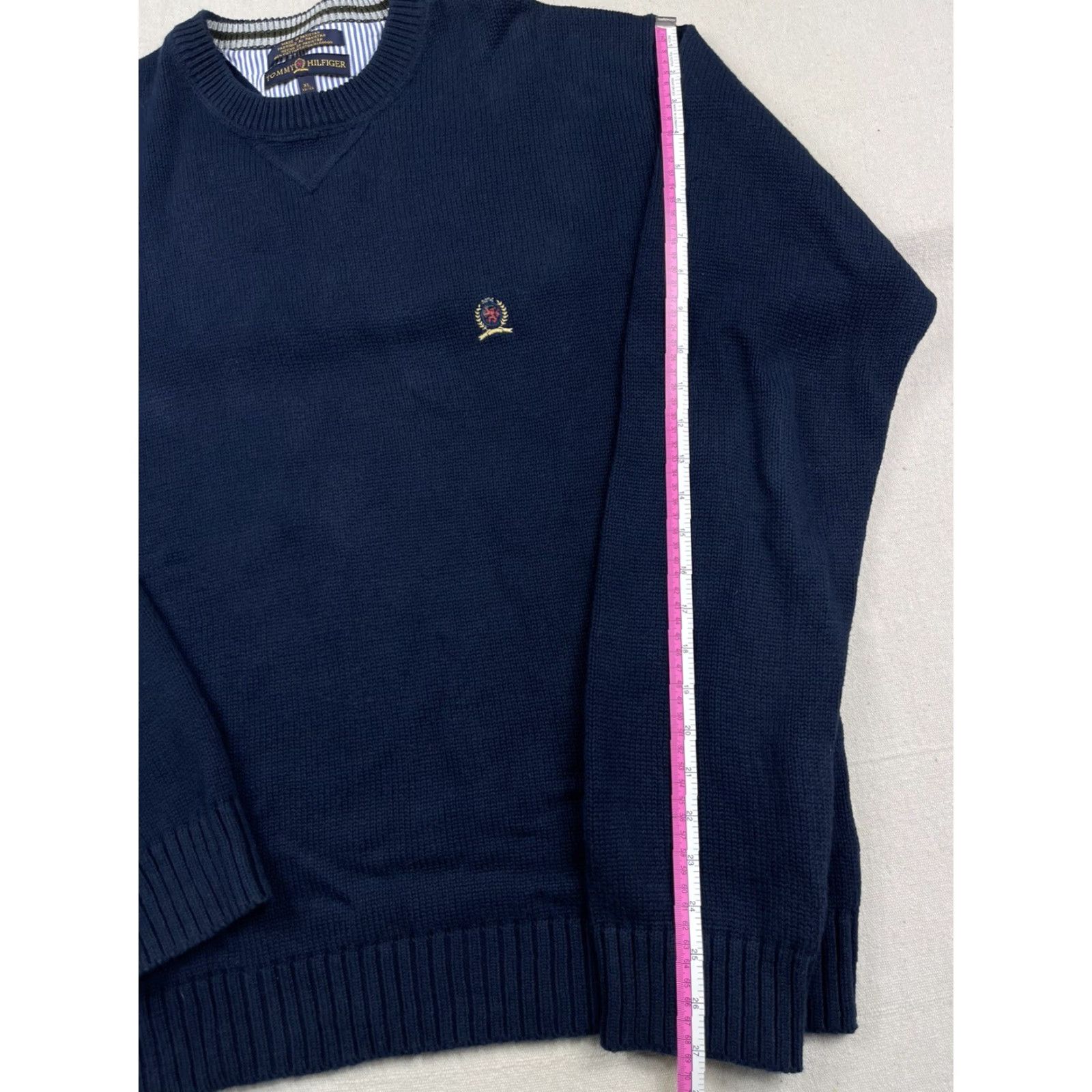 Tommy Hilfiger VINTAGE Tommy Hilfiger Mens Sweater Sz XL Navy Blue Crest Knit Crewneck Classic Golf Sweatshirt Size US XL / EU 56 / 4 - 5 Thumbnail