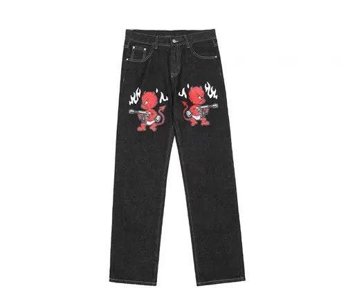 VIBE Black retro street hip hop printed loose straight jeans Size US 30 / EU 46 - 1 Thumbnail