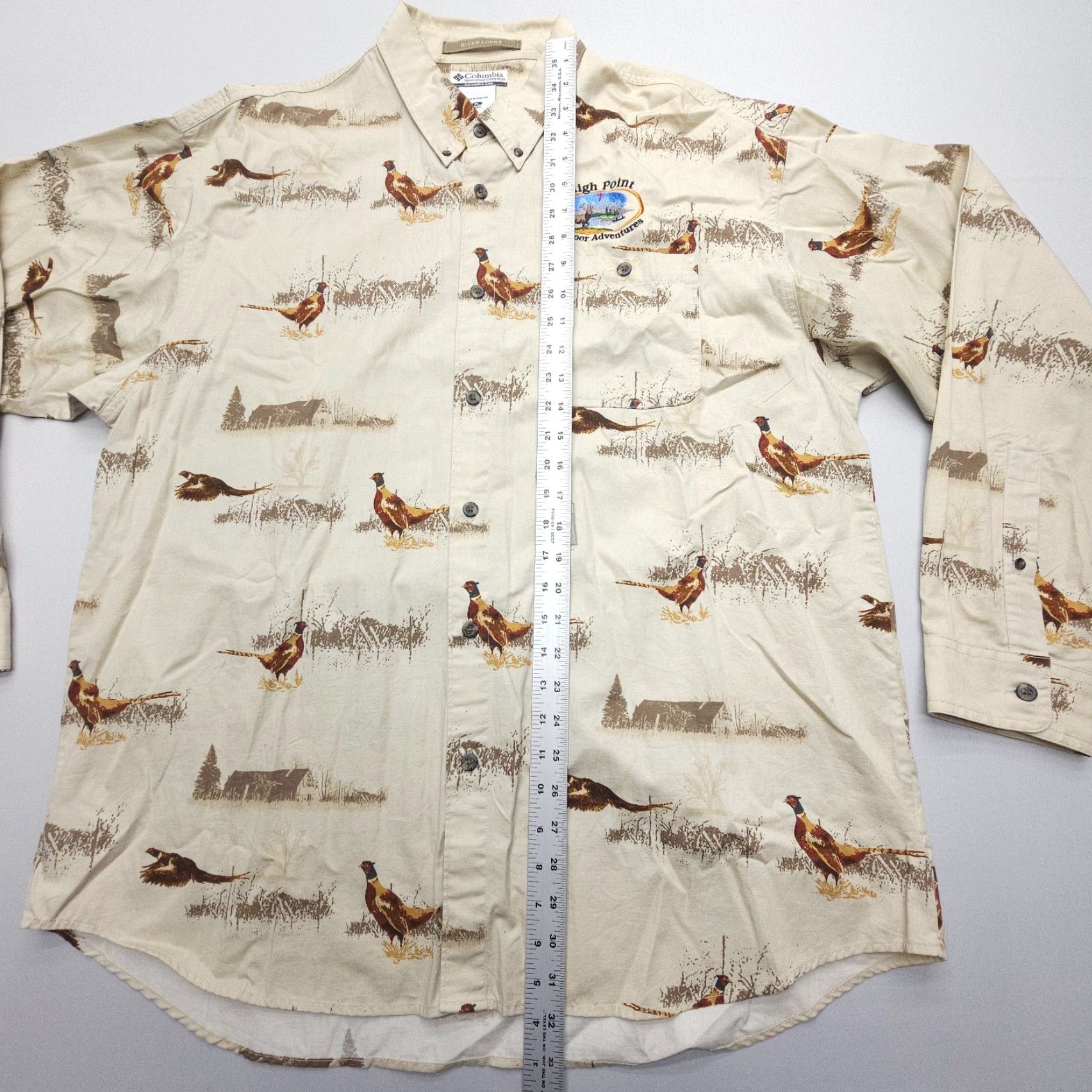 Vintage Columbia Shirt Mens XL Button-Up Twill Beig e Pheasant Print Long Sleeve Bird Outdoor River Lodge Pattern Size US XL / EU 56 / 4 - 6 Thumbnail