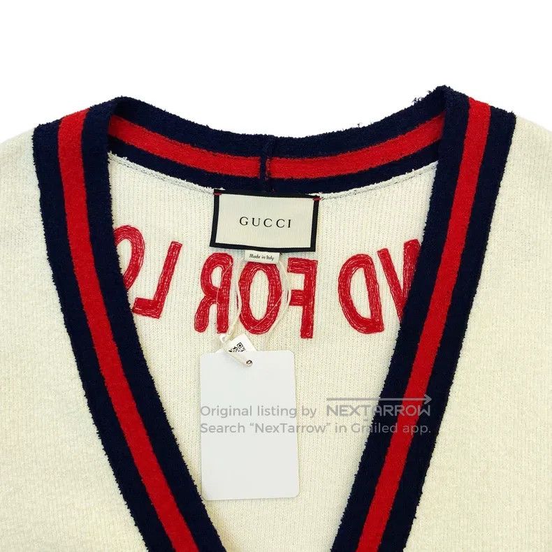 Gucci Gucci White striped trim cotton V-neck single-breasted lon Size L / US 10 / IT 46 - 3 Thumbnail