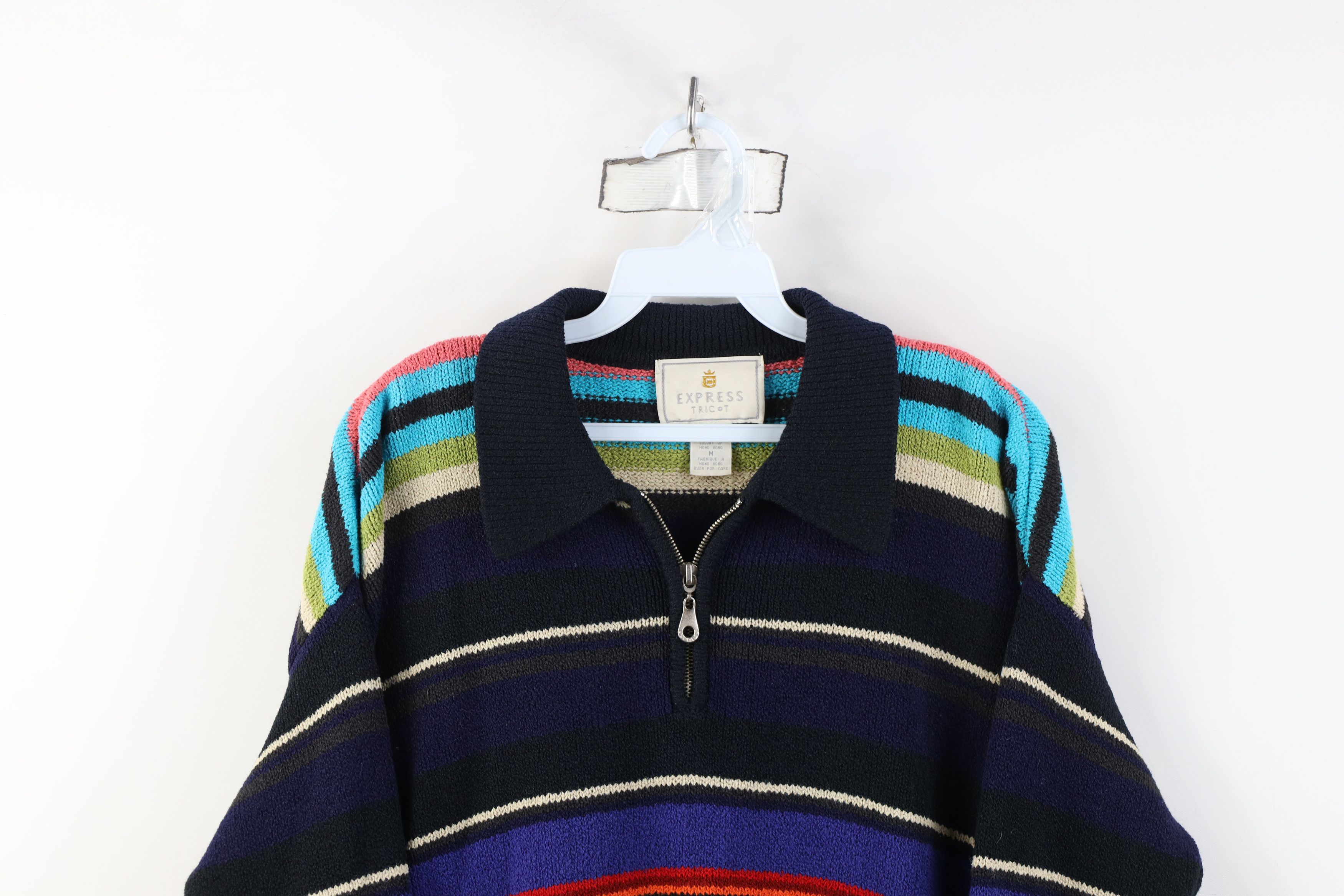 Express Vintage 90s Express Striped Marled Knit Collared Sweater Size M / US 6-8 / IT 42-44 - 2 Thumbnail