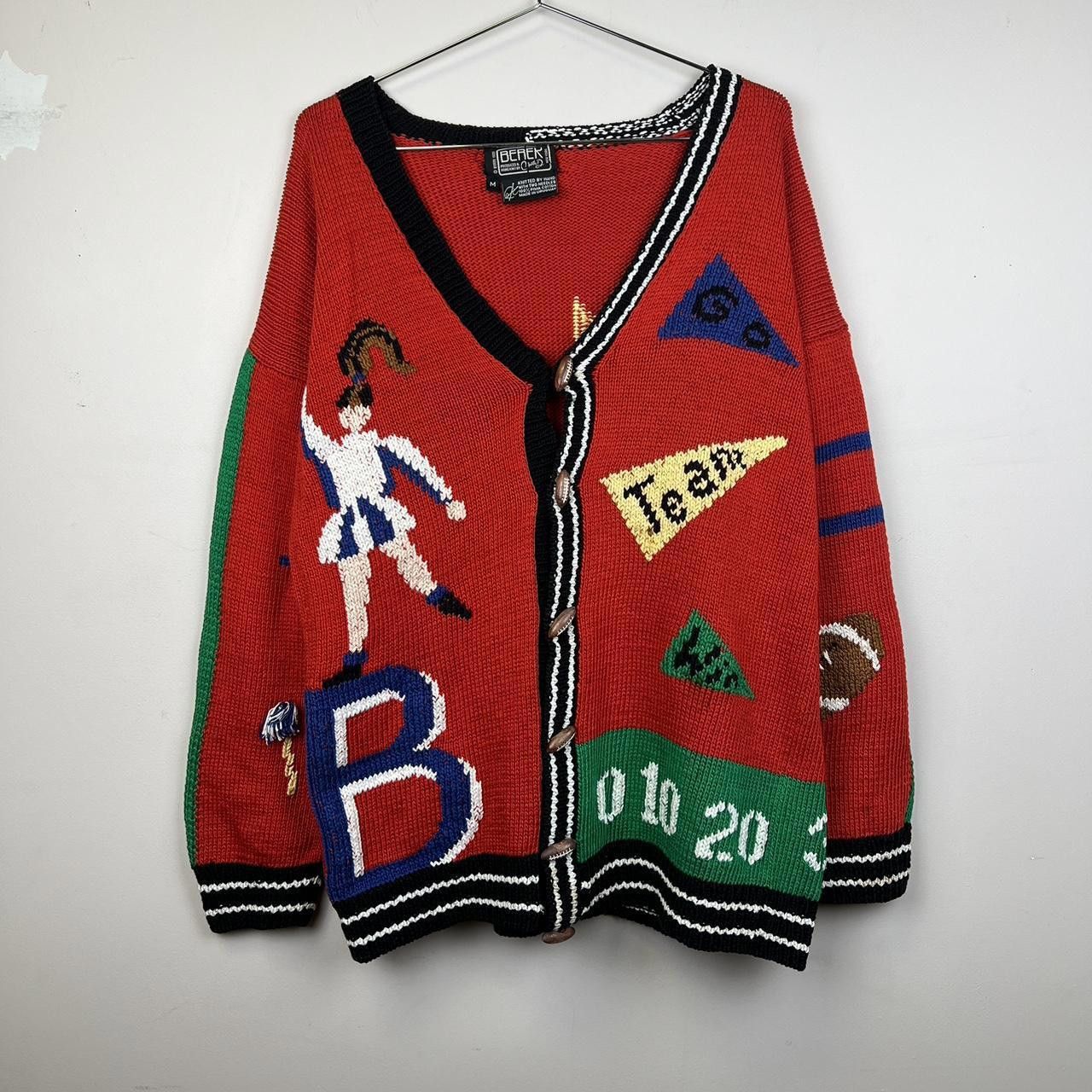 Vintage 80s Vintage Red Knit Cardigan Berek Sweater 1988 Size US L / EU 52-54 / 3 - 1 Thumbnail