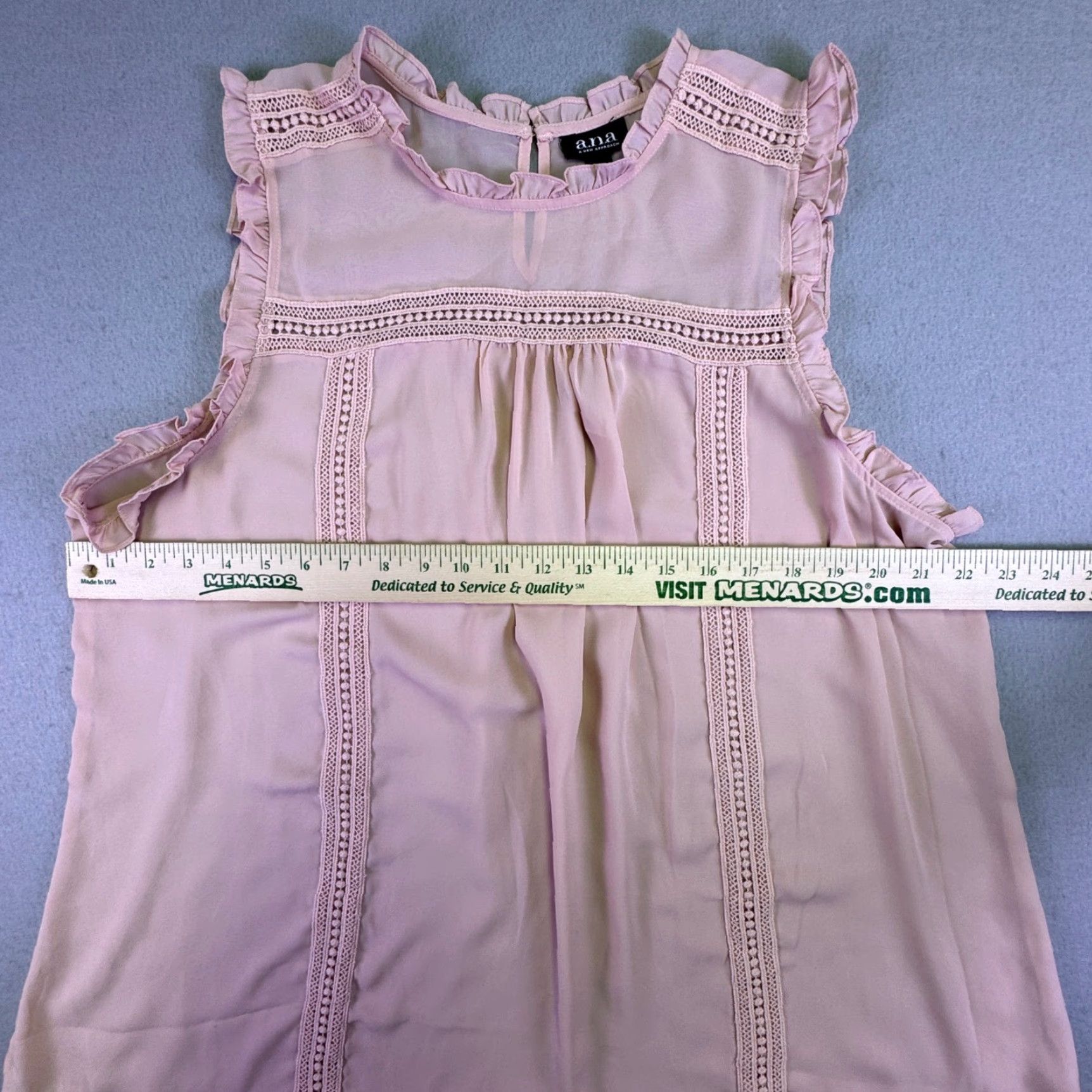 Vintage a.n.a A New Approach Shirt Blouse Women XL Tall Pink Crochet Lace Sleeveless Bohemian Classic Lightweight Chiffon 90s? Size XL / US 12-14 / IT 48-50 - 2 Thumbnail