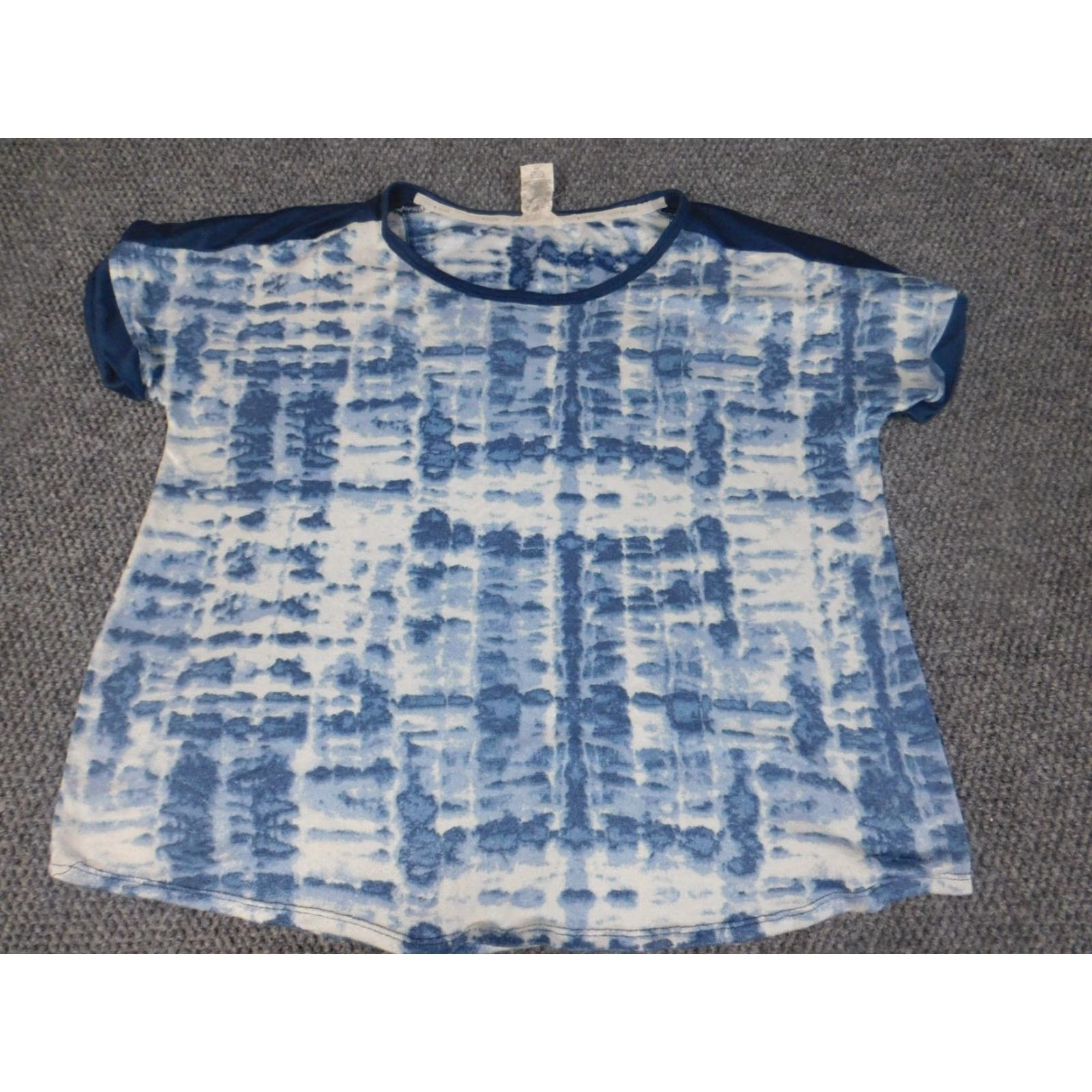 Lucky Brand Lucky Brand Blouse Shirt Womens XL Blue Geometric Short Sleeve Crew Neck Pullover Stretch Casual Regular Size XL / US 12-14 / IT 48-50 - 2 Thumbnail