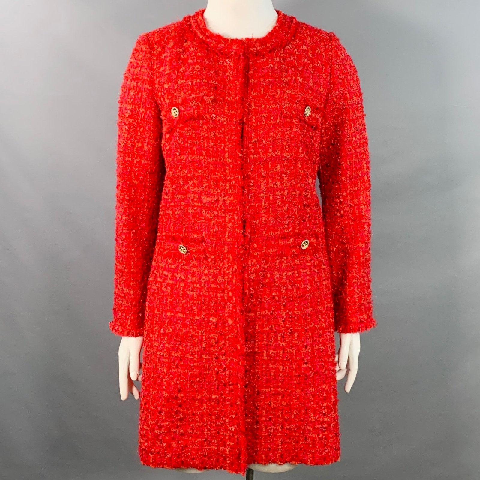 Other WEILL PARIS Red Acrylic Blend Tweed Hook Eye Collarless Coat Size L / US 10 / IT 46 - 1 Thumbnail