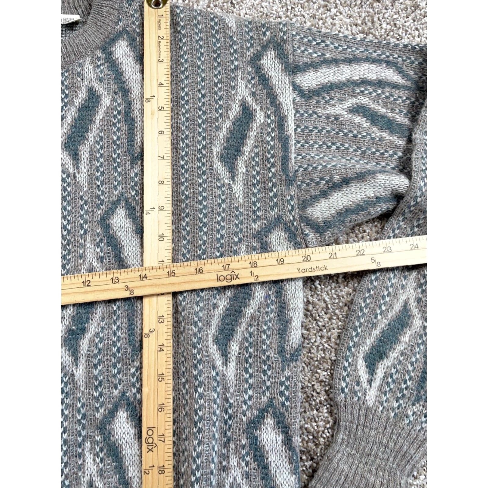 Vintage VINTAGE Massini Geometric Pattern Sweater Adult Medium Gray Wool Blend Knit Pullover 80s 90s Mens Size US M / EU 48-50 / 2 - 6 Thumbnail