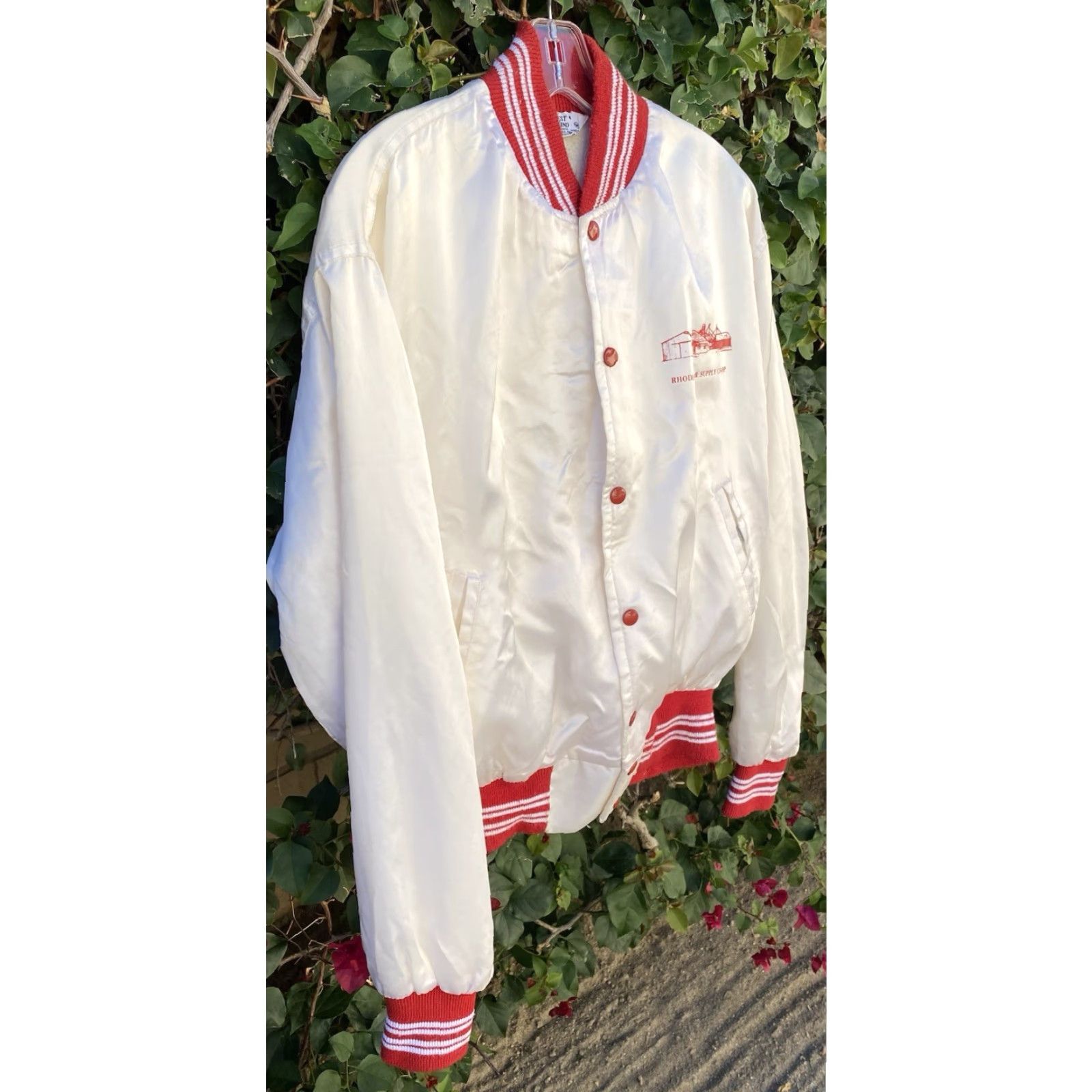 Vintage VINTAGE West Wind Rhodes Bean & Supply Co Op Satin Bomber Jacket M White 80s 70s Mens USA Logo Pockets Lined Size US M / EU 48-50 / 2 - 6 Thumbnail