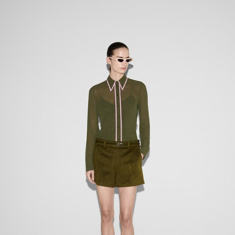 Gucci o1la5ras0526 Light Silk Georgette Shirt in Green Size M / US 6-8 / IT 42-44 - 3 Thumbnail