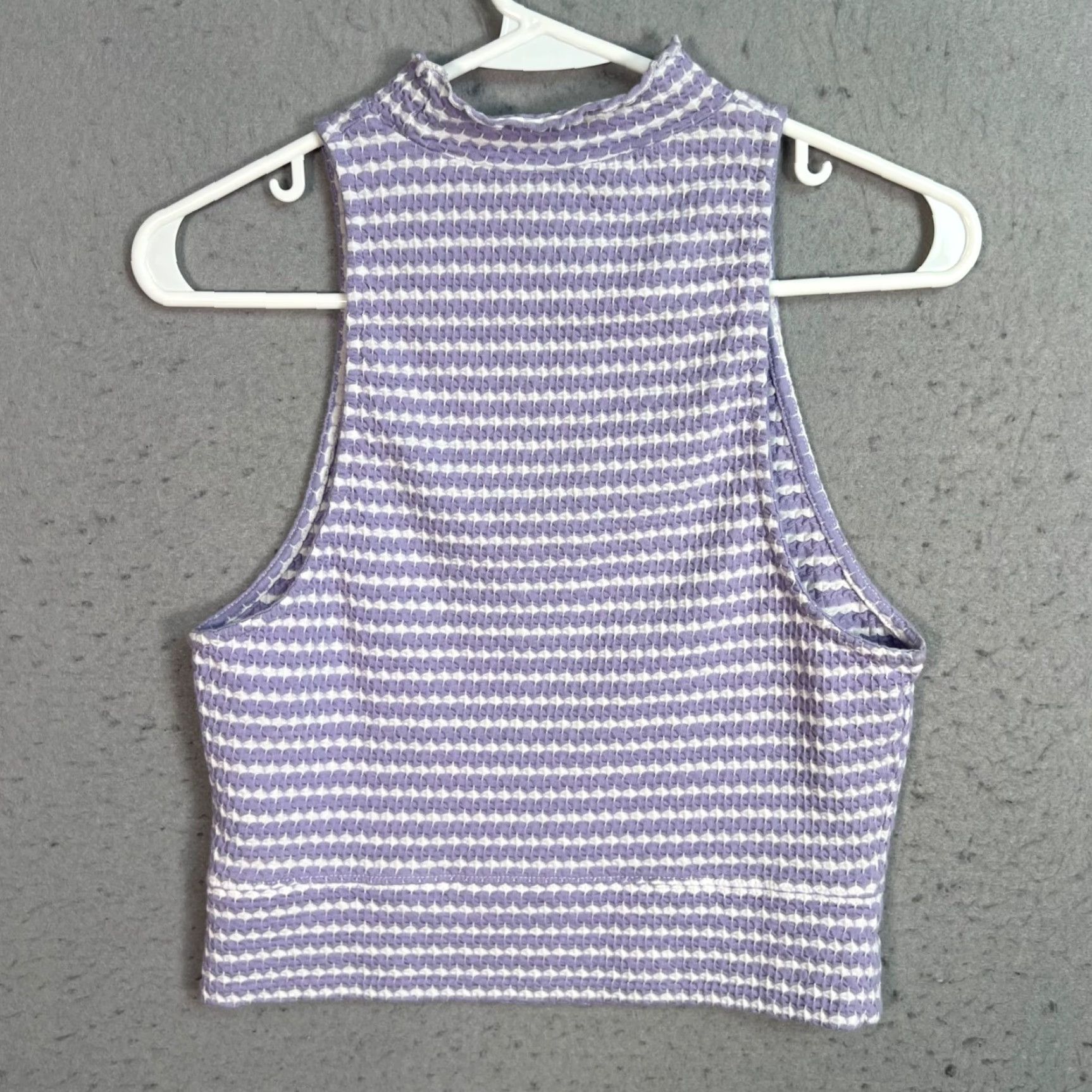 Free People Free People Crop Top Size Medium Purple & White Striped Textured Cotton Blend Size M / US 6-8 / IT 42-44 - 2 Thumbnail