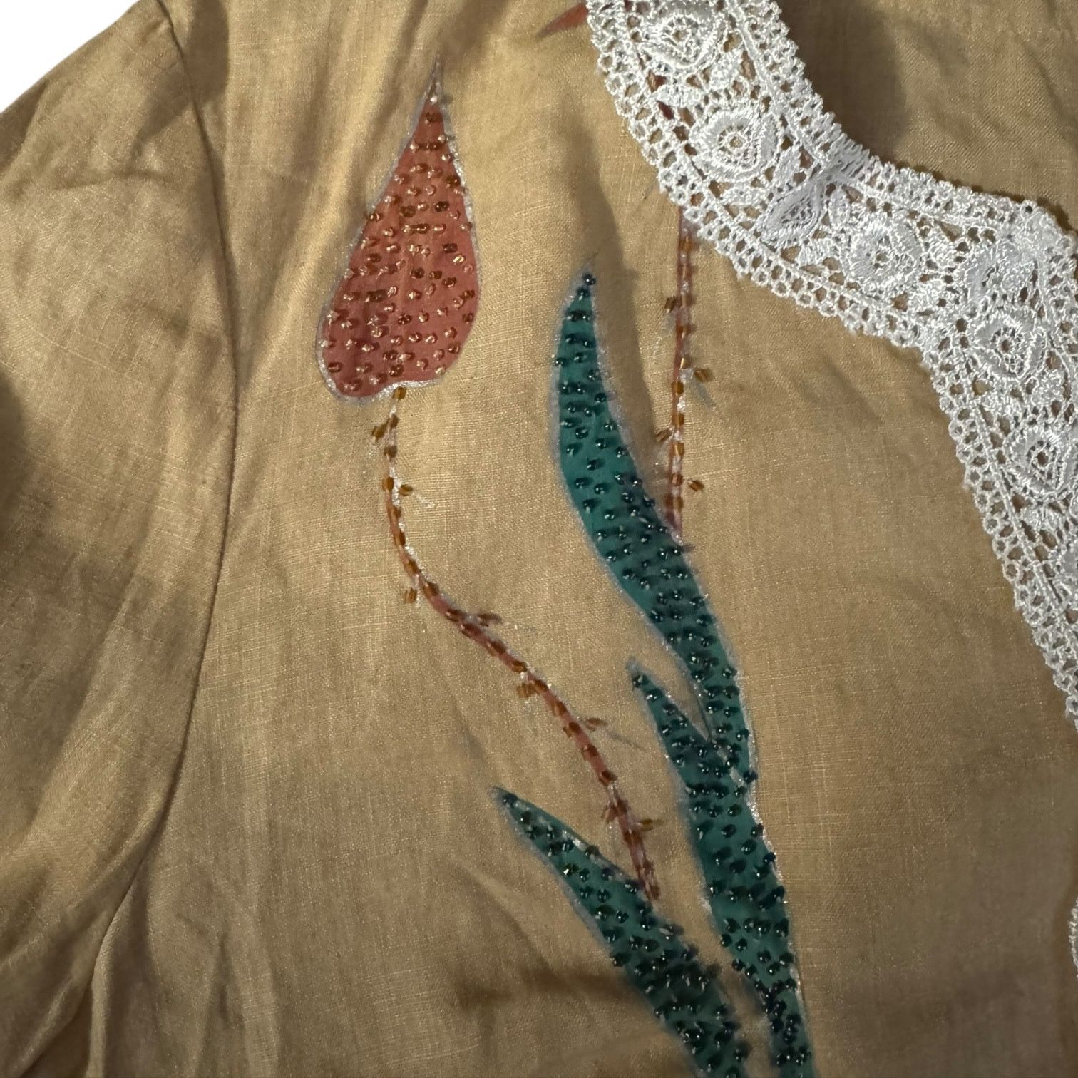 Other Christine Phillipe Womens Tan Shirt Floral Beading – Size 10 Size L / US 10 / IT 46 - 5 Thumbnail
