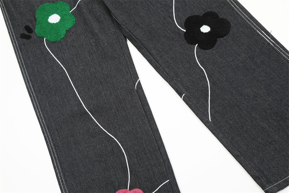 Japanese Brand × Jean Men's loose American straight jeans with floral embroidery Size US 32 / EU 48 - 6 Thumbnail