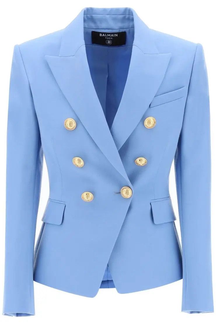 image of Balmain O1S22I1N0424 Double Breasted Jacket In Light Blue, Women's (Size Small)