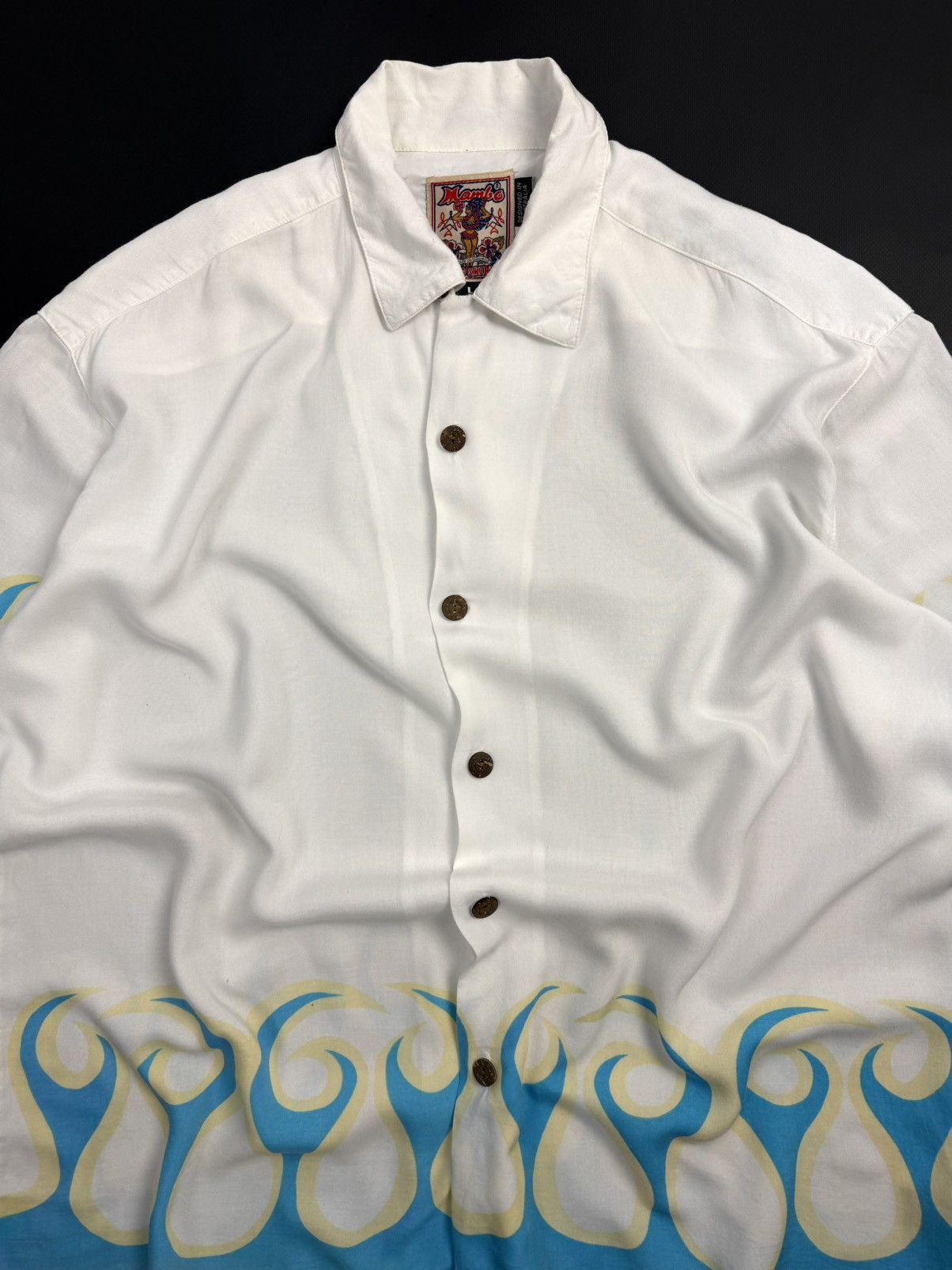Mambo 90s Mambo Vintage Button Up Shirt White Flame Print Y2K Size US L / EU 52-54 / 3 - 7 Thumbnail