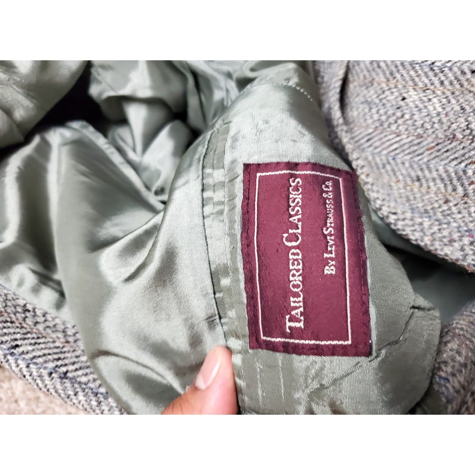 Levi's VINTAGE Levi's Strauss Blazer Jacket 40 Reg Wool Tweed Herringbone 80s Mens Notch Lapel Two-Button Single-Breasted Grey Size 40R - 5 Thumbnail