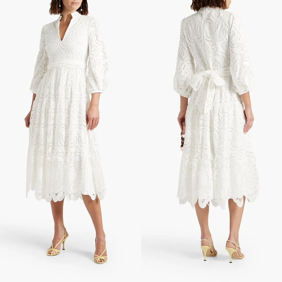 Badgley Mischka Broderie Anglaise Midi Dress Size XS / US 0-2 / IT 36-38 - 13 Thumbnail
