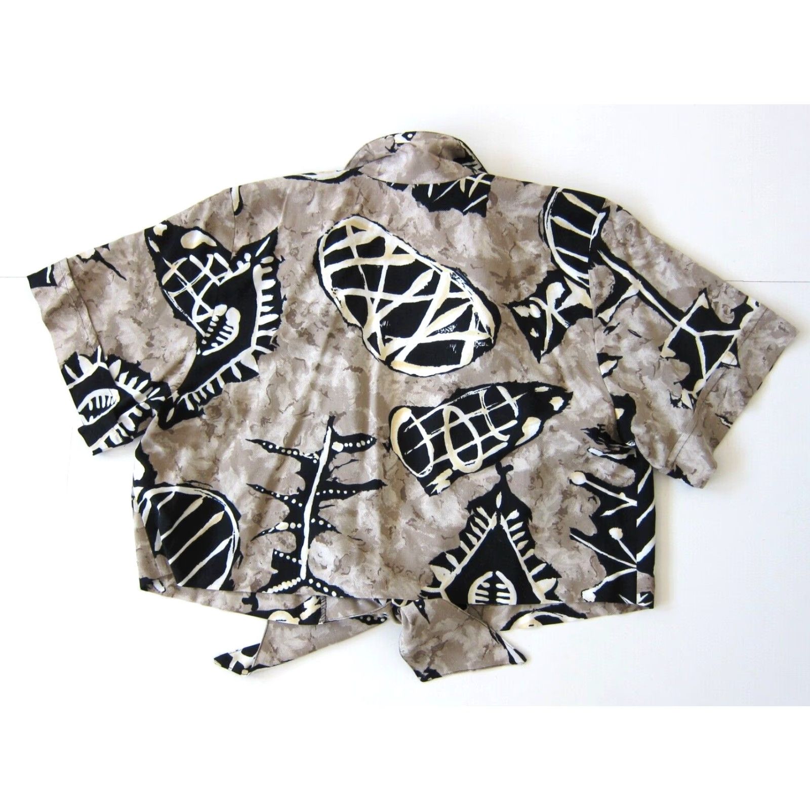 Vintage VINTAGE Gemini II Design Co. Black Brown Abstract Art Crop Tie Blouse Size 18 Mens Womens Girls Boys Size XXL / US 16-18 / IT 52-54 - 2 Thumbnail