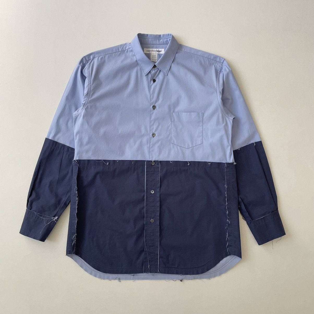 ‘Reworked Raw Hem’ Blue Cotton Shirt