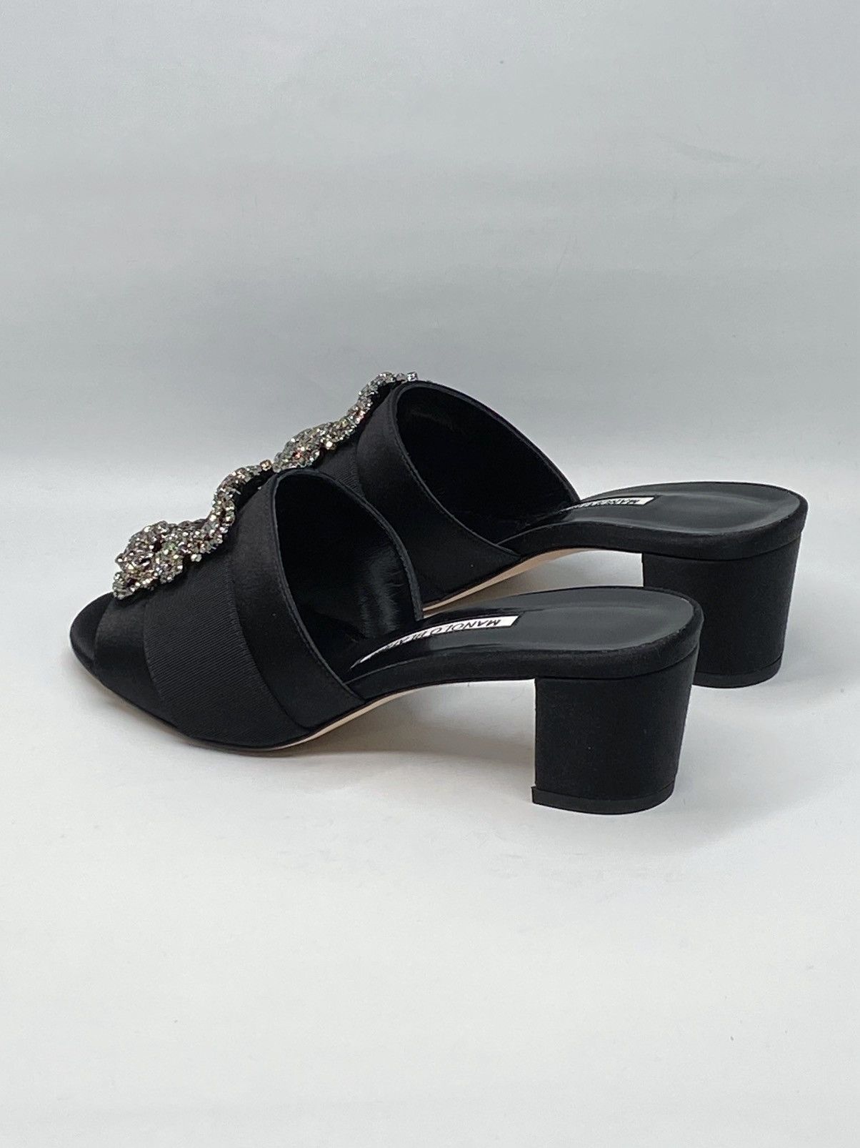 Manolo Blahnik Martanew Embellished Satin Mules size 37.5