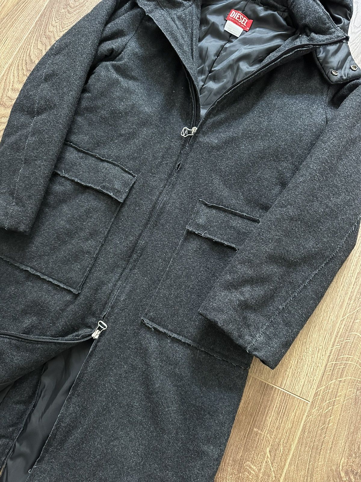 Diesel × Vintage Diesel Vintage Disstressed Patch Pocket Wool Hooded Jacket Size L / US 10 / IT 46 - 4 Thumbnail
