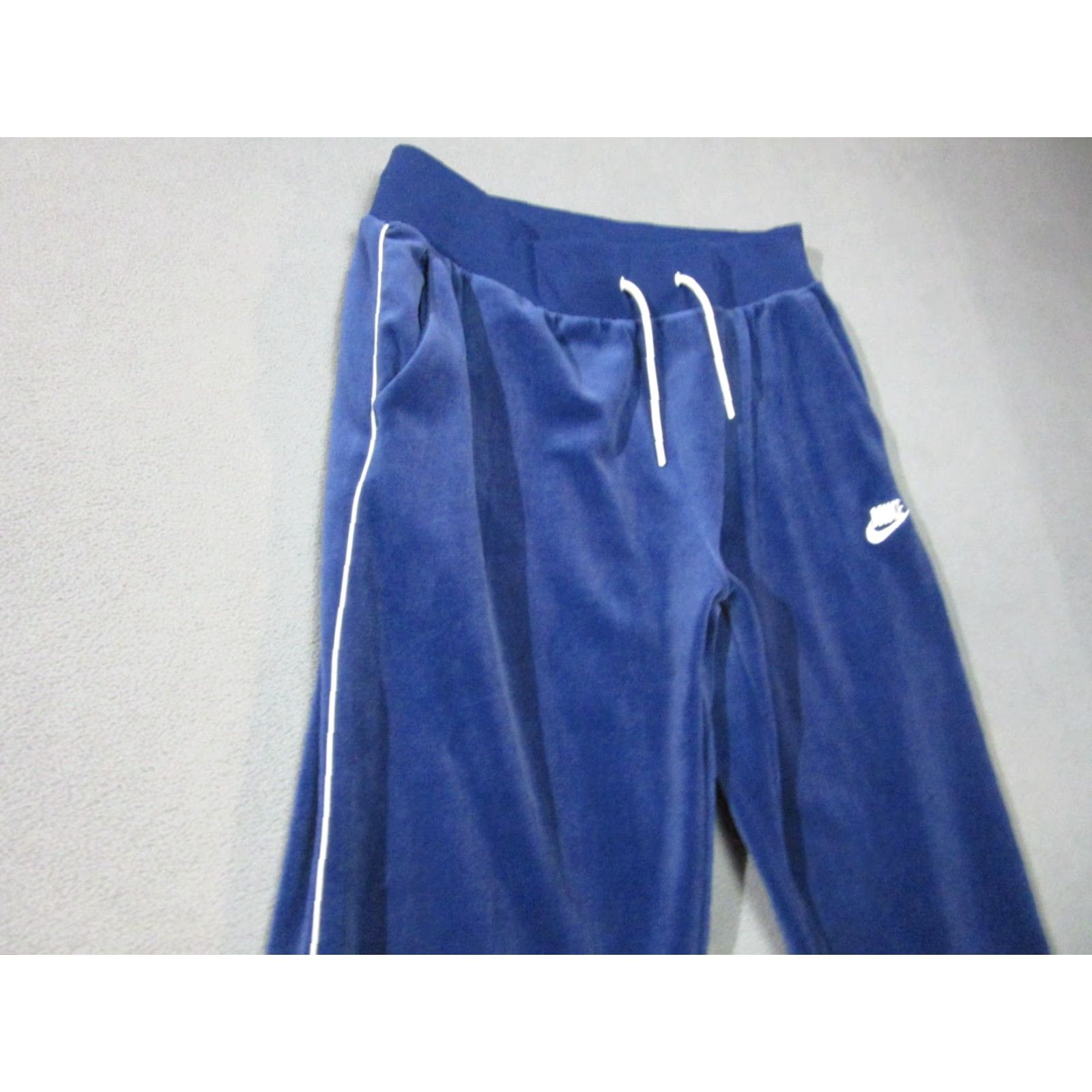 Nike VINTAGE Nike Joggers Womens Medium Blue Velour Stretch 90s Striped Pants Size 32" / US 10 / IT 46 - 2 Thumbnail